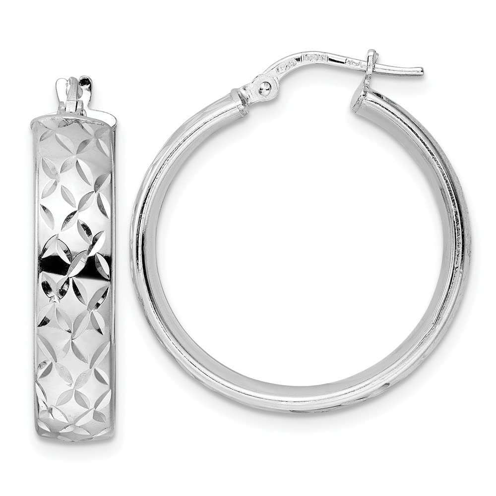 Sterling Silver Diamond Cut Hoop Earrings for Women - 1.09 Inch Polished Dangle Earrings | Perfect for Parties, Weddings & Everyday Wear