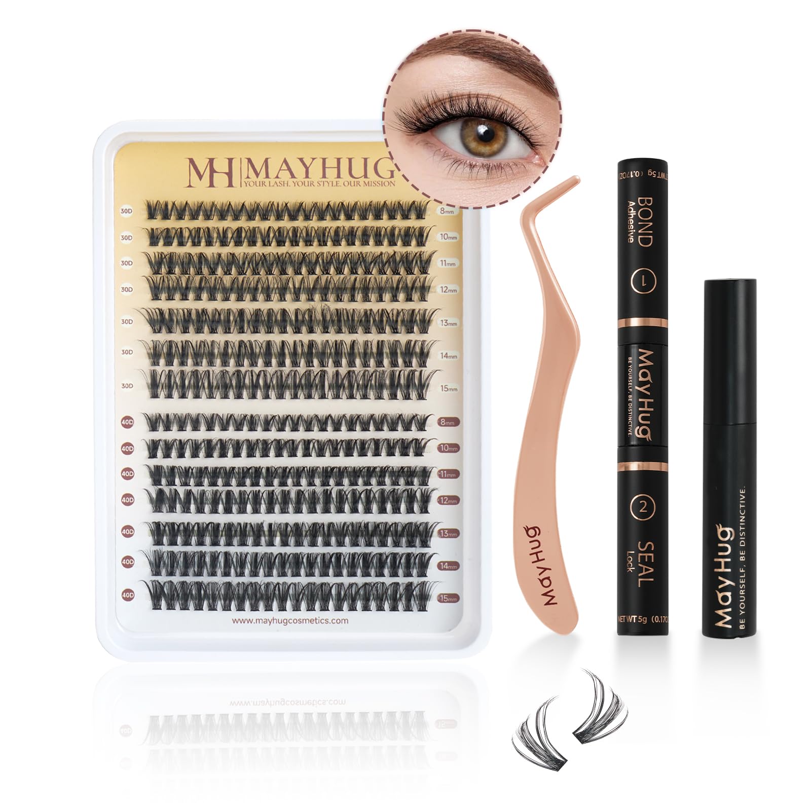 Professional DIY Eyelash Extension Kit - 280pcs Wispy Natural Cluster Lashes (D Curl 8-15mm Mix) for Home Use | 30D+40D Individual Lash Extensions | Perfect for Bridal, Party & Everyday Glam Makeup