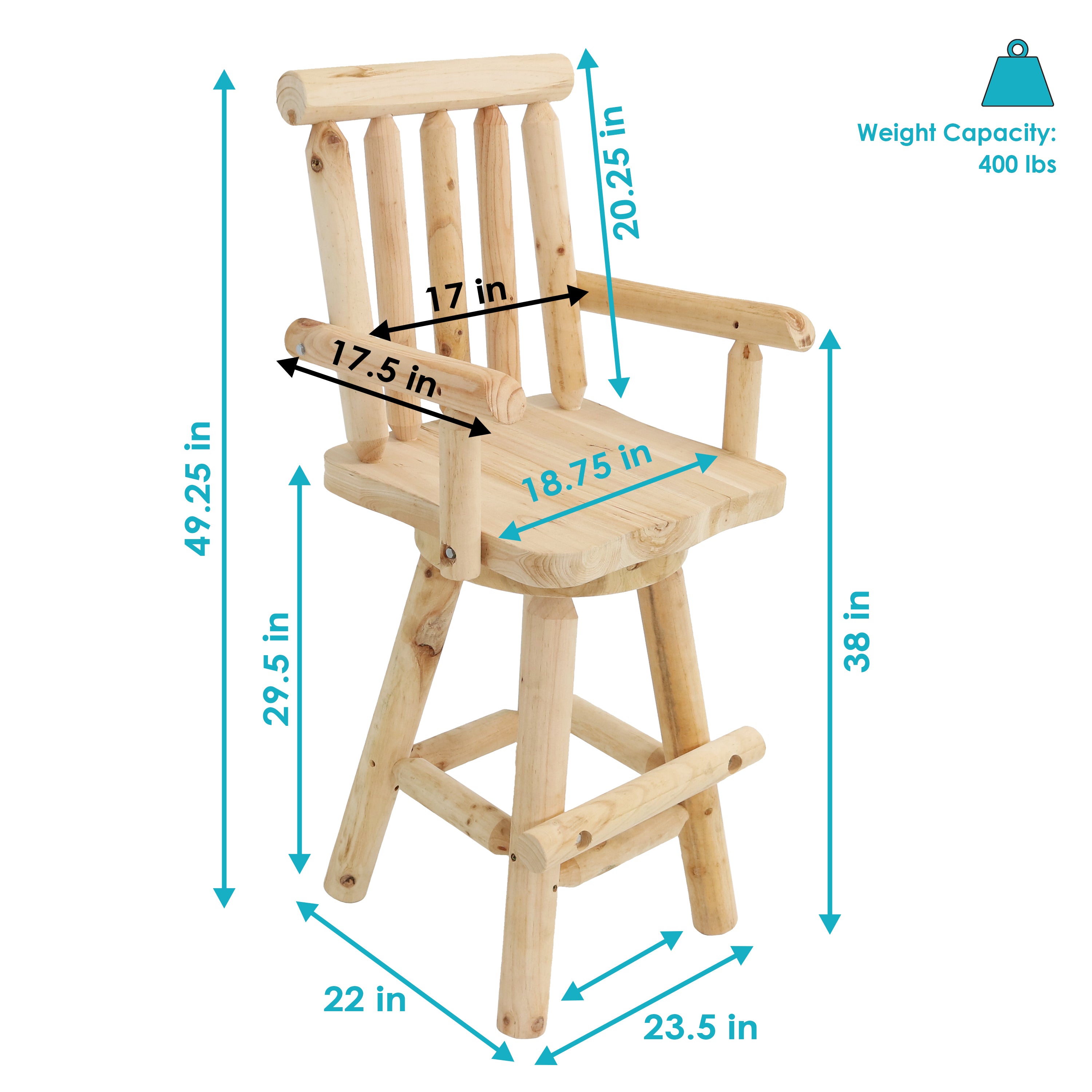 Rustic Outdoor Bar Stool - Log Cabin Style Bar Height Stool 42