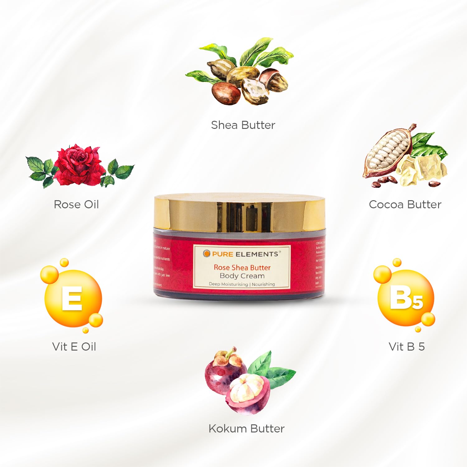 PURE ELEMENTS Natural Rose & Shea Butter Body Cream with Rose Oil - Moisturizing & Nourishing for Dry Skin - Perfect for Daily Hydration & Spa Nights