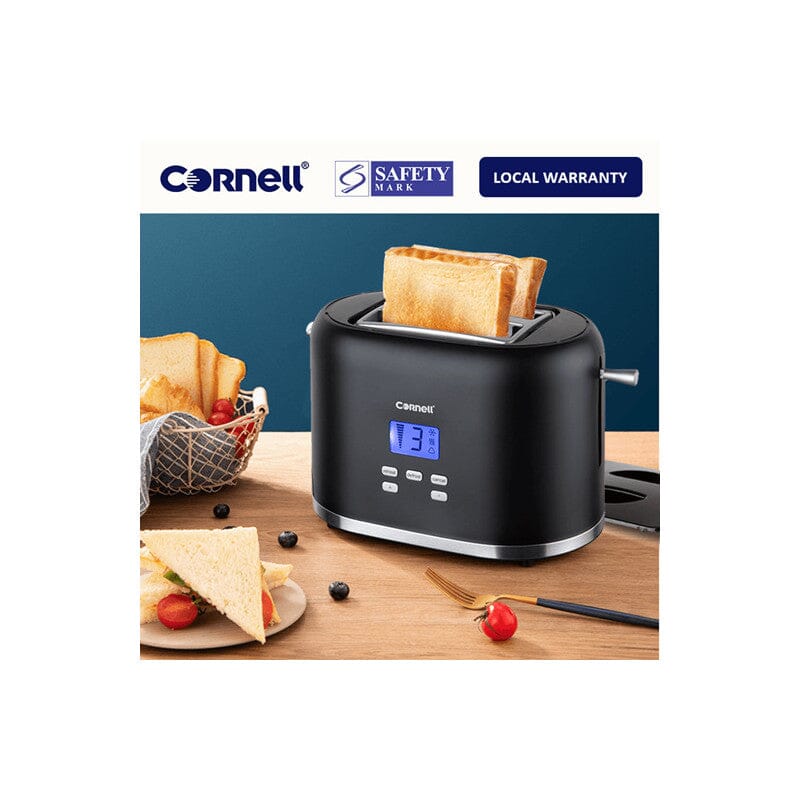 Cornell CTSDC2800BK 2-Slice Digital Pop Up Toaster - Stainless Steel, Wide Slots, 7 Shade Settings, Bagel & Defrost Functions - Perfect for Breakfast, Office, Dorm & Kitchen Use