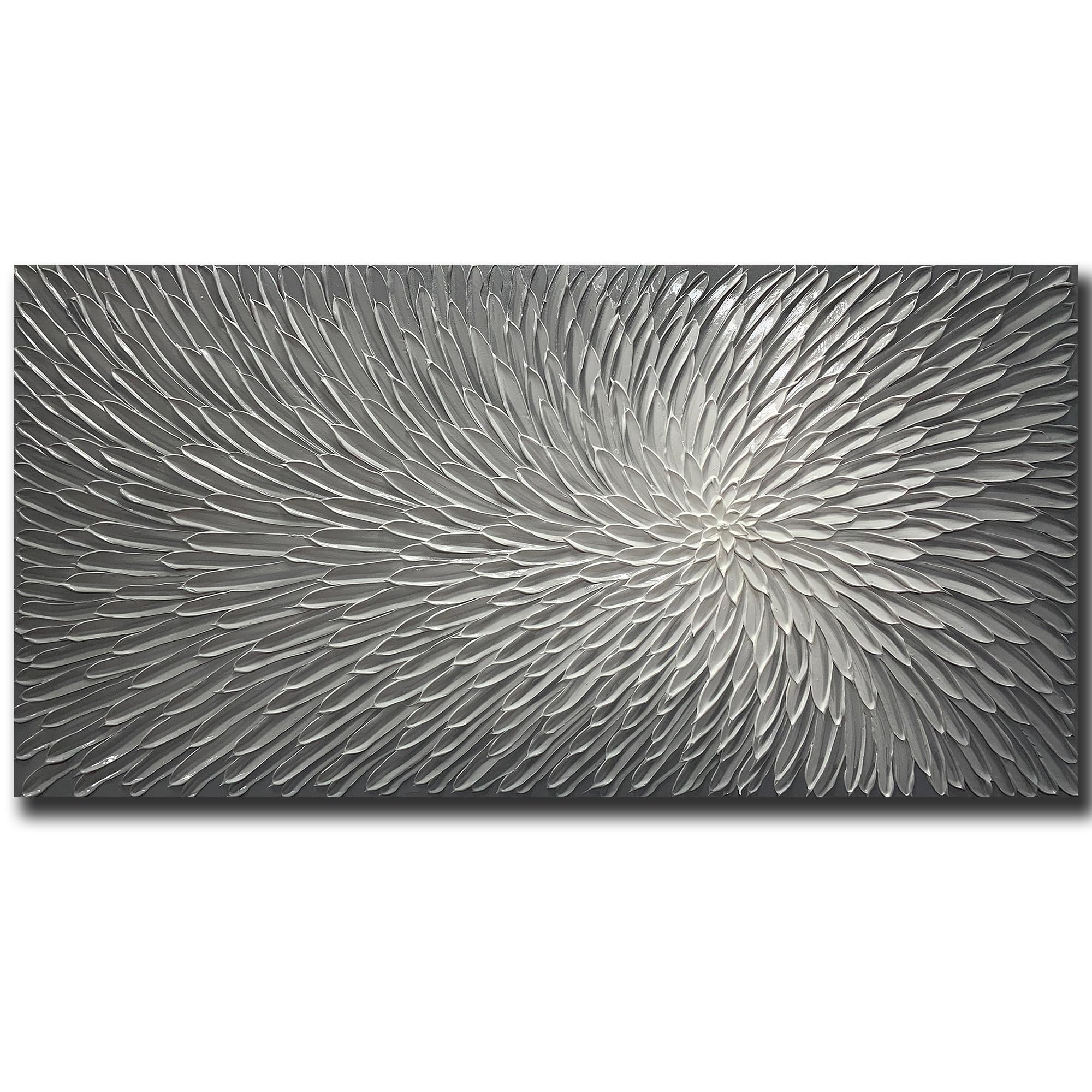 24x48 Inch Hand Painted Acrylic Abstract Floral Wall Art - Modern Framed Textured Oil Painting for Living Room & Bedroom Decor (Elegant Gray)