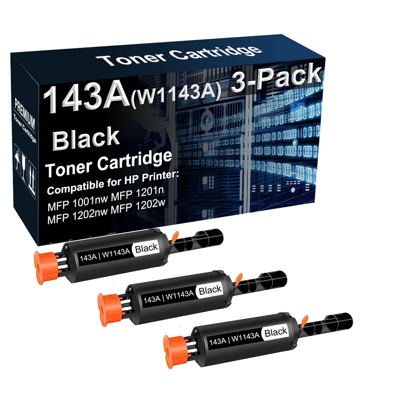 3-Pack High Capacity 143A W1143A Compatible Toner Cartridge for HP MFP 1001nw 1201n 1202nw 1202w Printers - Black Ink Replacement for Home & Office Printing