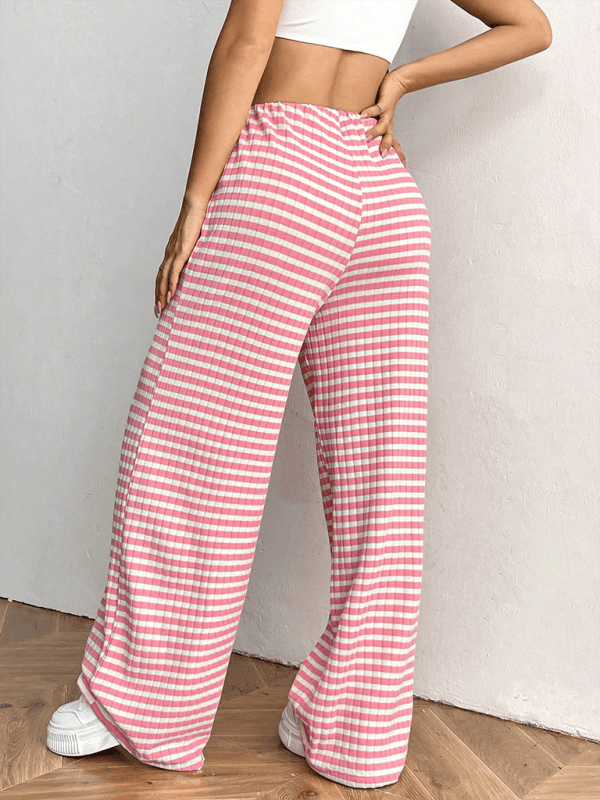 Women's Casual Striped Drawstring Straight Leg Pants with Elastic Waist - Comfortable Lounge & Travel Pants for Everyday Wear