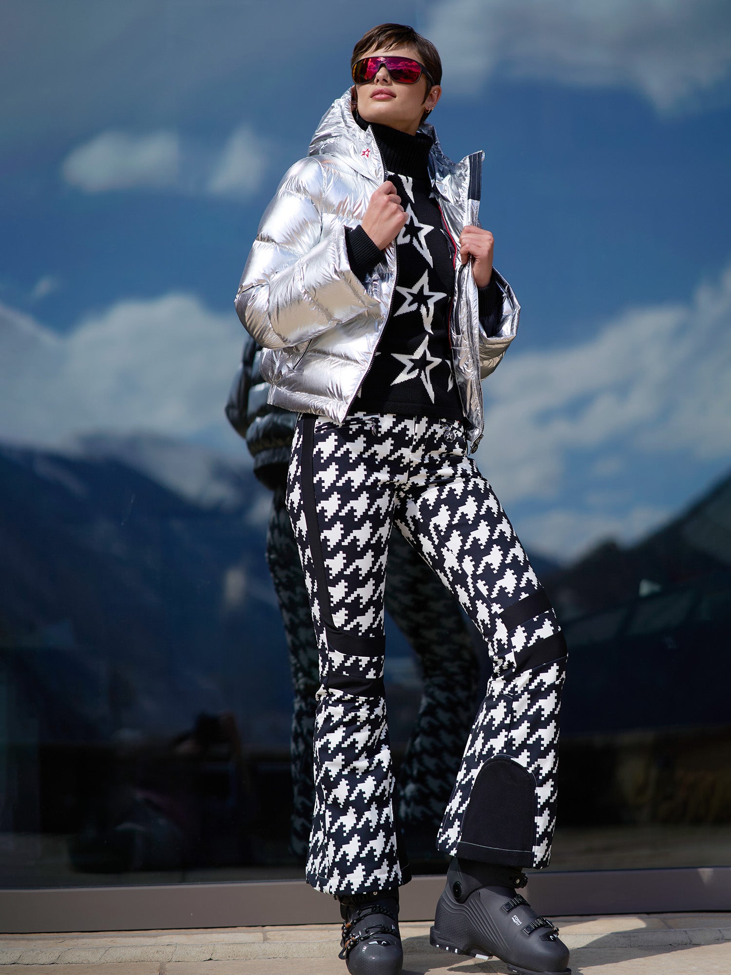 Aurora Houndstooth Stretch Ski Pants for Women - Waterproof Winter Snow Pants with Thermal Lining - Perfect for Skiing, Snowboarding & Cold Weather Outdoor Activities