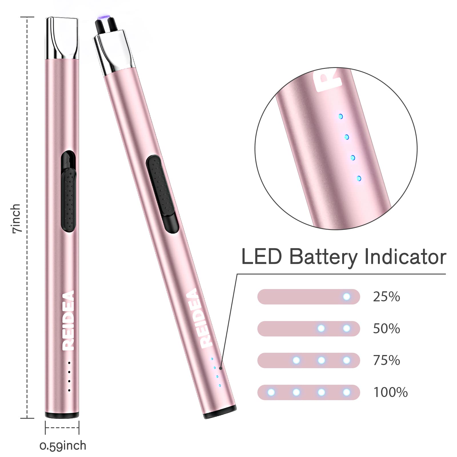 REIDEA S4 Pro USB Rechargeable Electric Lighter 2 Pack - Windproof Arc Plasma Lighter with Safety Lock & LED Battery Indicator - Perfect for Candles, Camping, BBQ, Fireworks (Rose Gold)