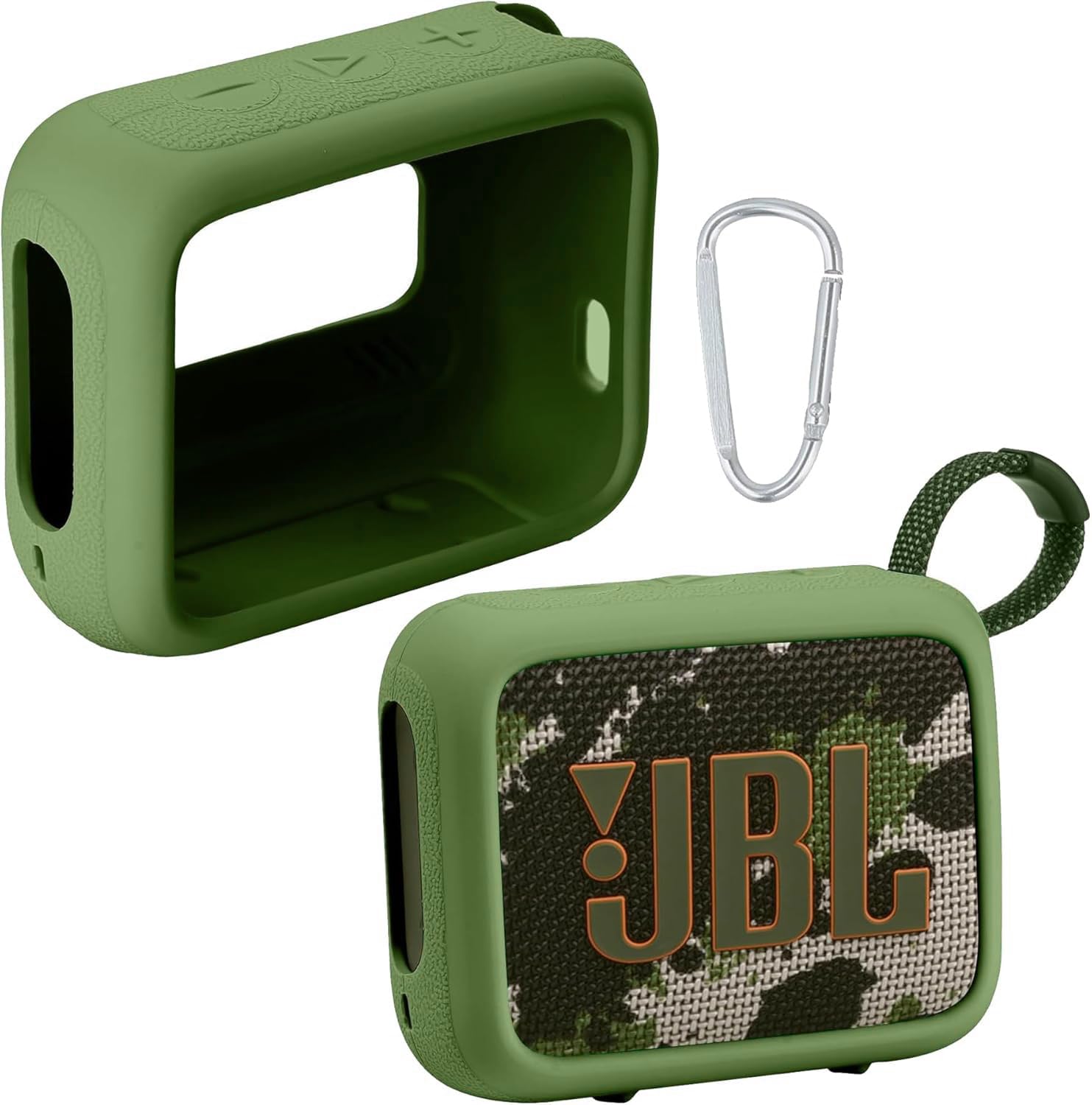 JBL Go 4 Waterproof Bluetooth Speaker Silicone Protective Cover Case with Carabiner - Portable Travel Skin Case for Outdoor, Beach, Pool & Camping (Green) - co2CREA