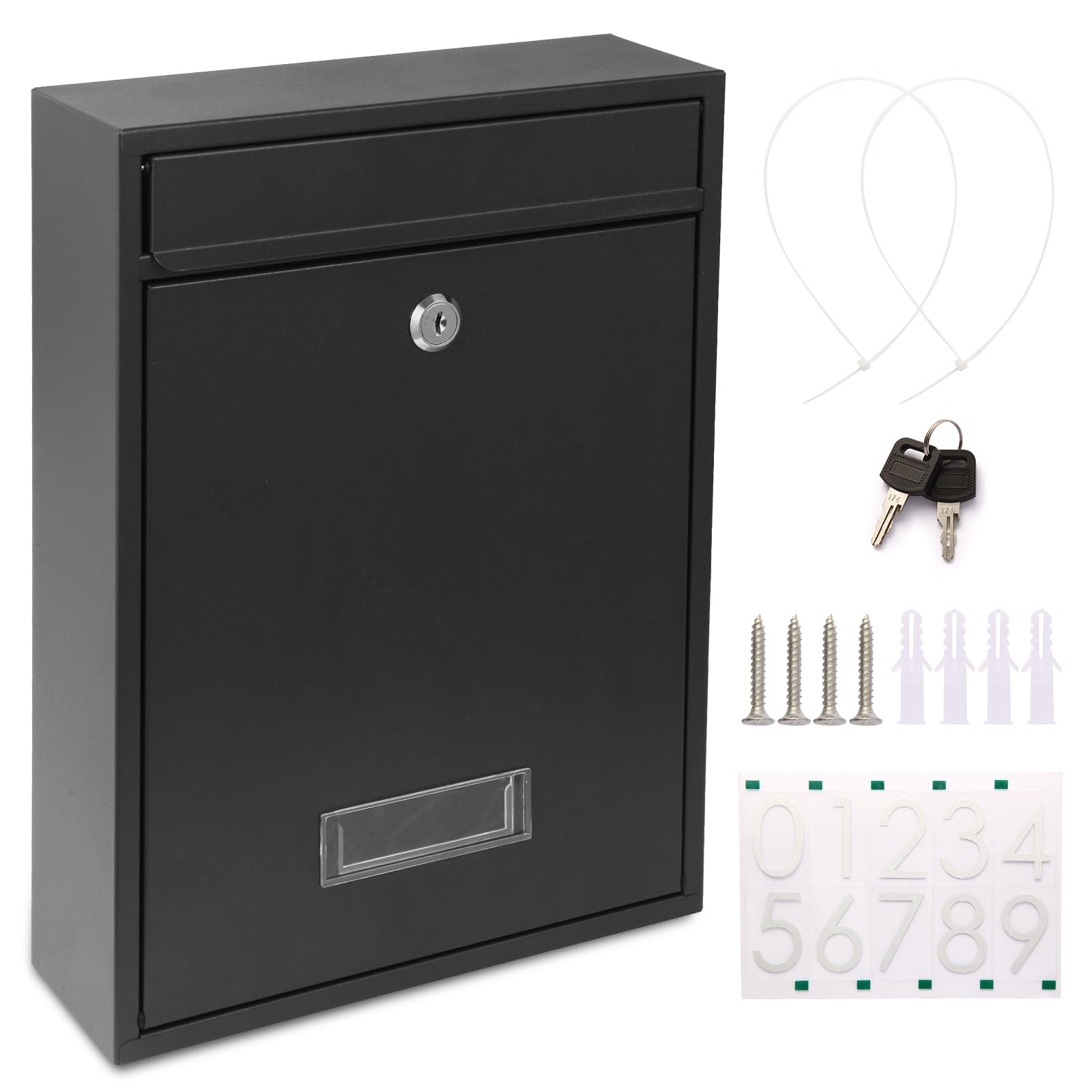 Secure Locking Wall Mount Mailbox for Outside - Large Capacity Steel Metal Postbox with Key & 3 Sets 0-9 Numbers (13.8