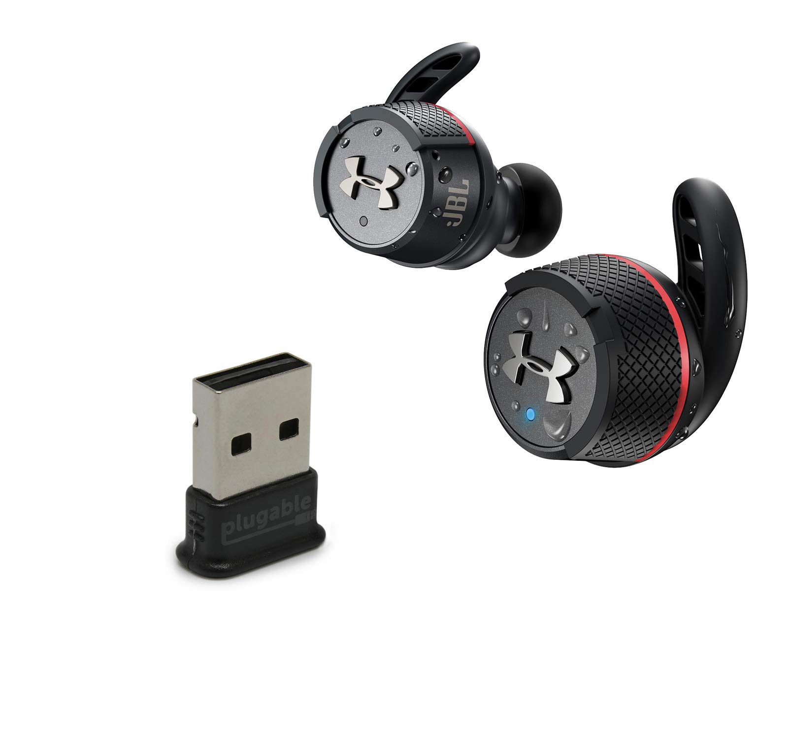 JBL UA Flash True Wireless Bluetooth Earbuds with Plugable USB-BT4LE Bluetooth Adapter - Black | Sweatproof Sport Headphones for Running, Gym & Workout | Wireless Audio for PC, Laptop & Mobile Devices