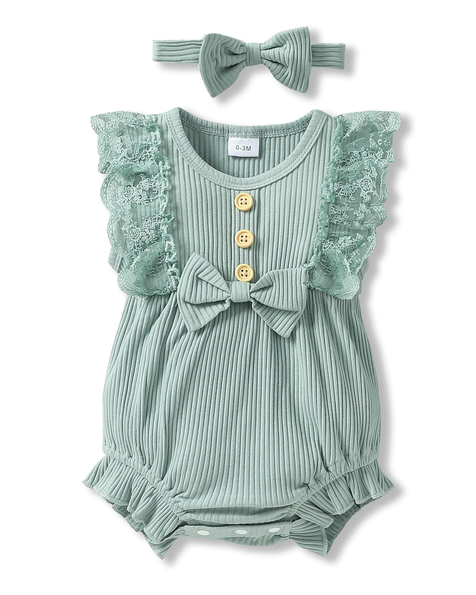 SANMIO Baby Girl Romper Outfits - Lace Ruffled Jumpsuit for Newborn to 18 Months | Soft & Comfortable Infant Clothes Set for Photos, Parties & Daily Wear