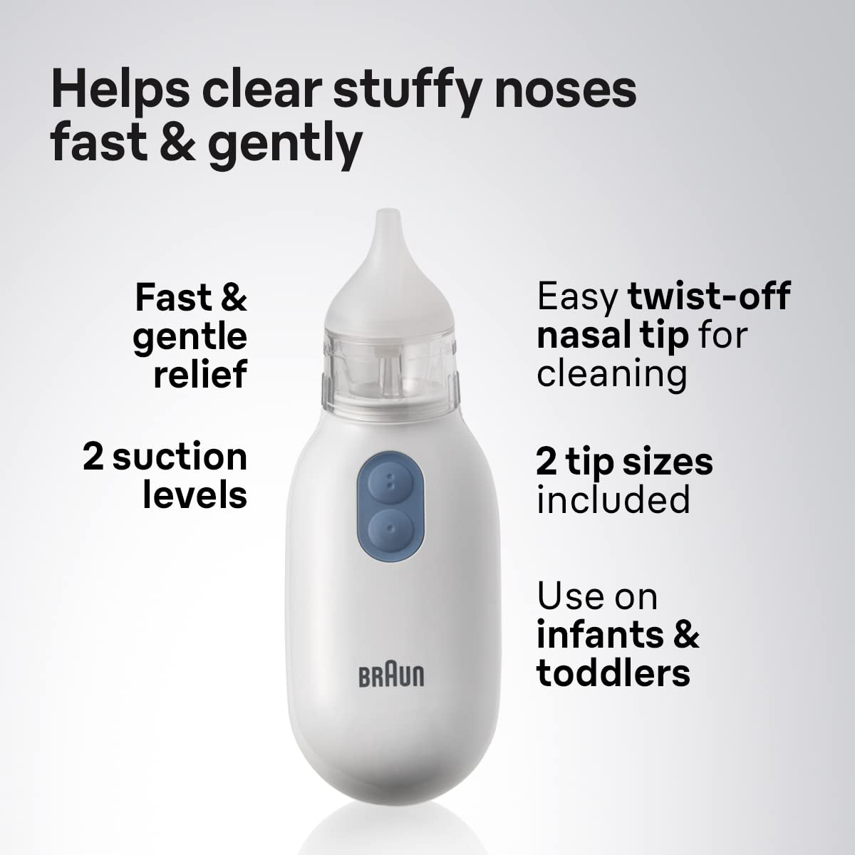 Braun Electric Nasal Aspirator for Newborns, Babies & Toddlers - Gentle Baby Nose Cleaner for Congestion Relief - Perfect for Home, Travel & Nursery Use