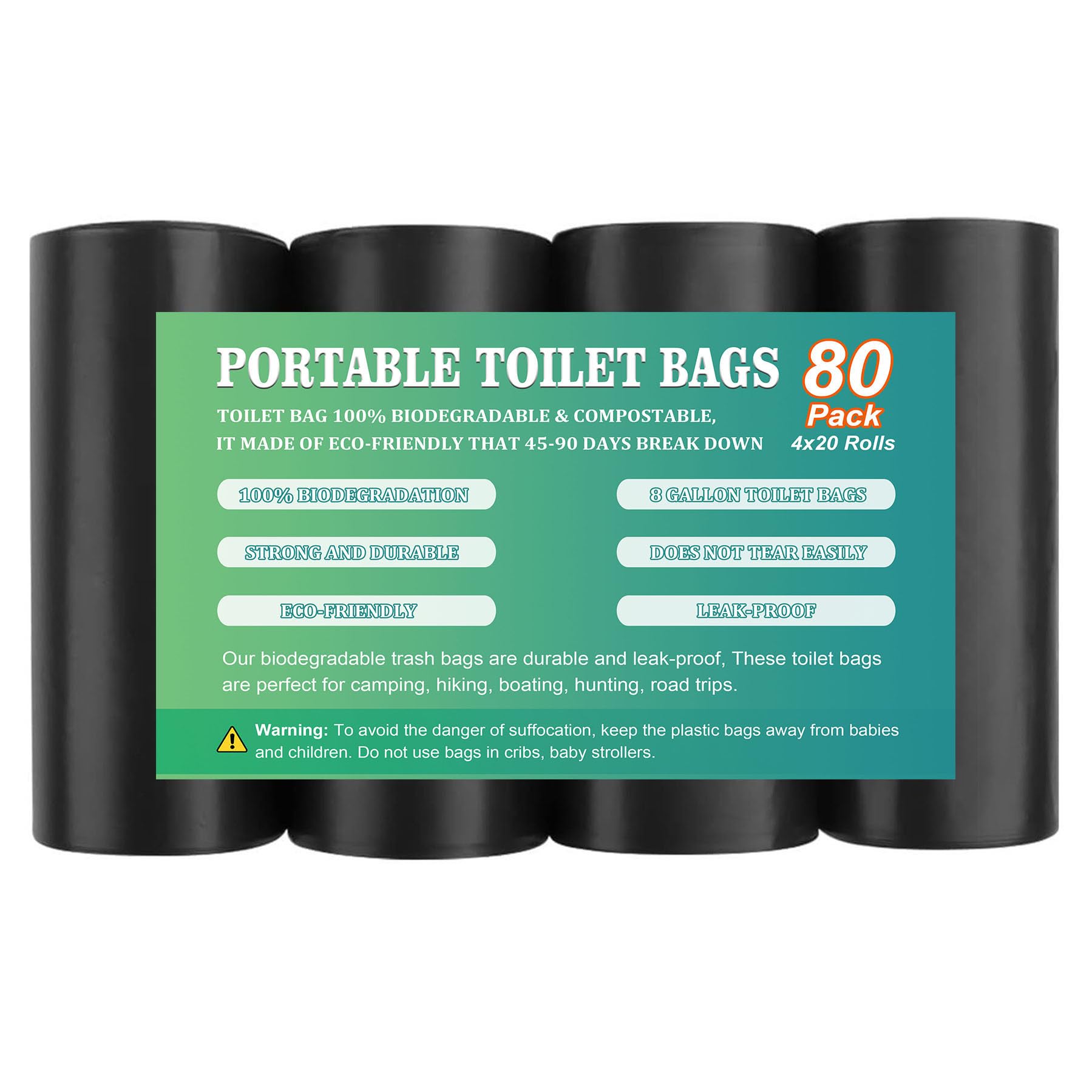 80 PCS Biodegradable Portable Toilet Bags for Camping & Travel - 8 Gallon Thickened Waste Bags Fits 5 Gallon Bucket | Eco-Friendly Poop Bags for RV, Boat, Hiking & Emergency Preparedness | Home, Outdoor & Travel Essentials