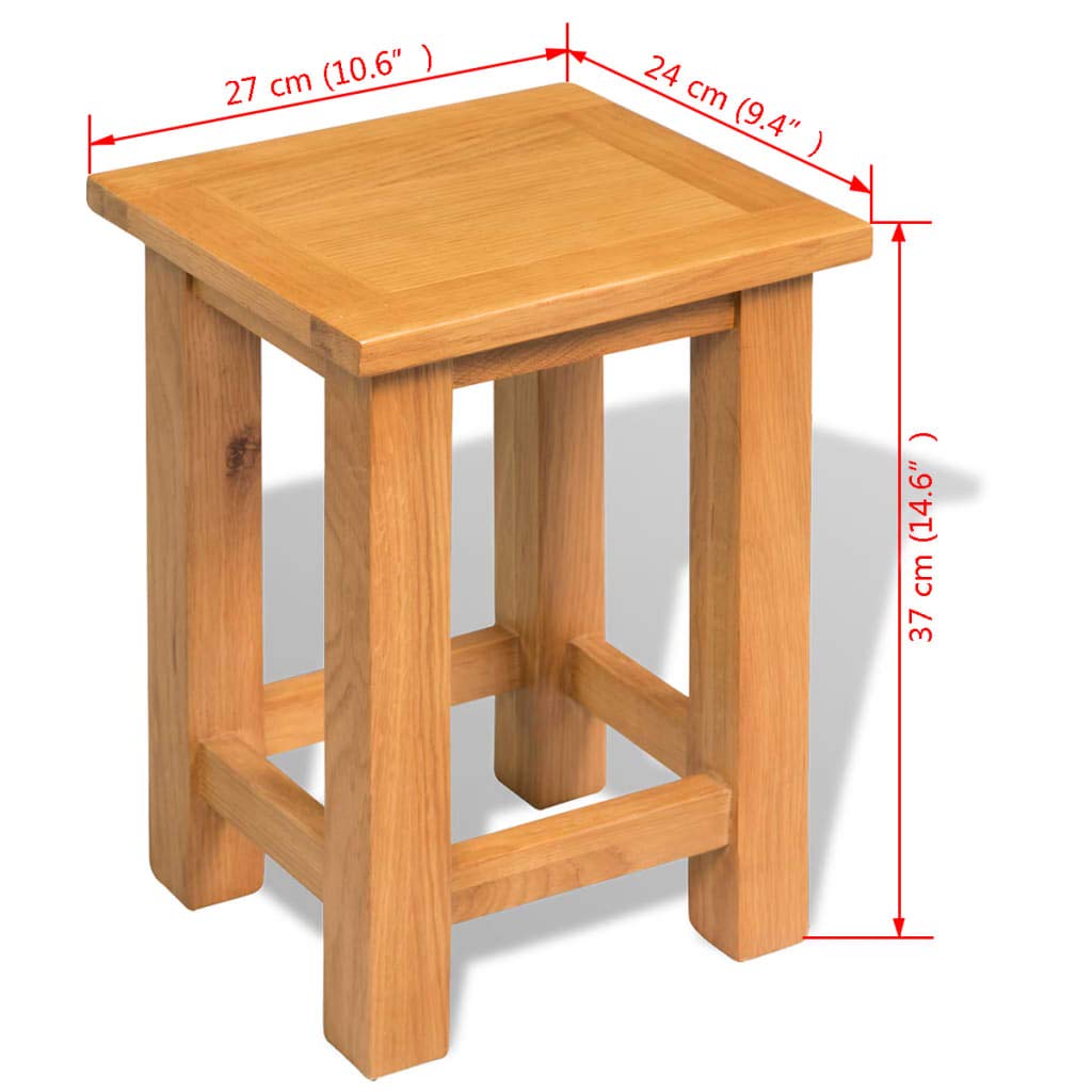 Solid Oak Wood Square End Table - 10.6