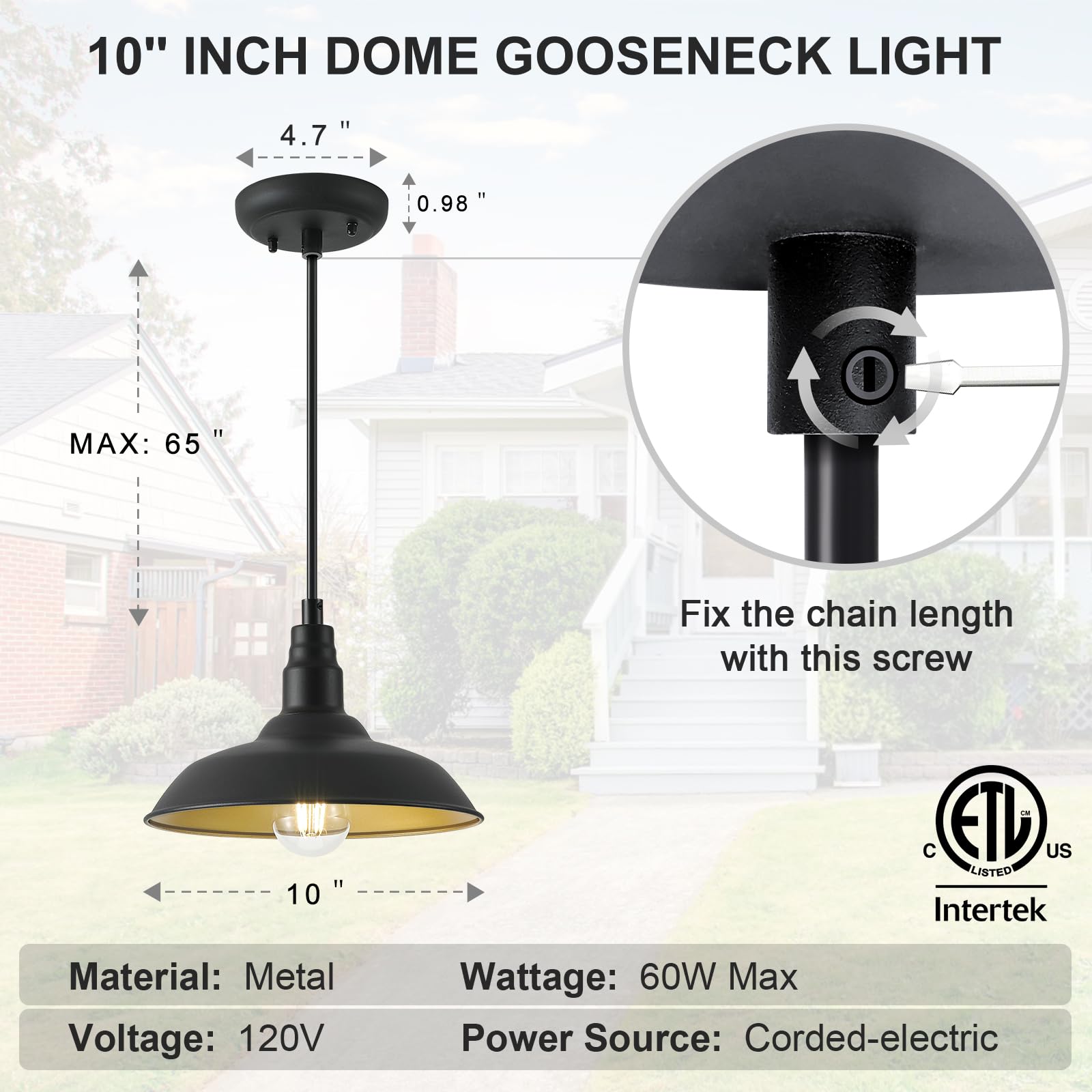 10 Inch Farmhouse Pendant Lights - Adjustable Black Barn Style Ceiling Mount for Kitchen, Dining Room, Living Room | Indoor/Outdoor Hanging Lighting Fixture for Home Decor, Restaurant, Cafe & Patio