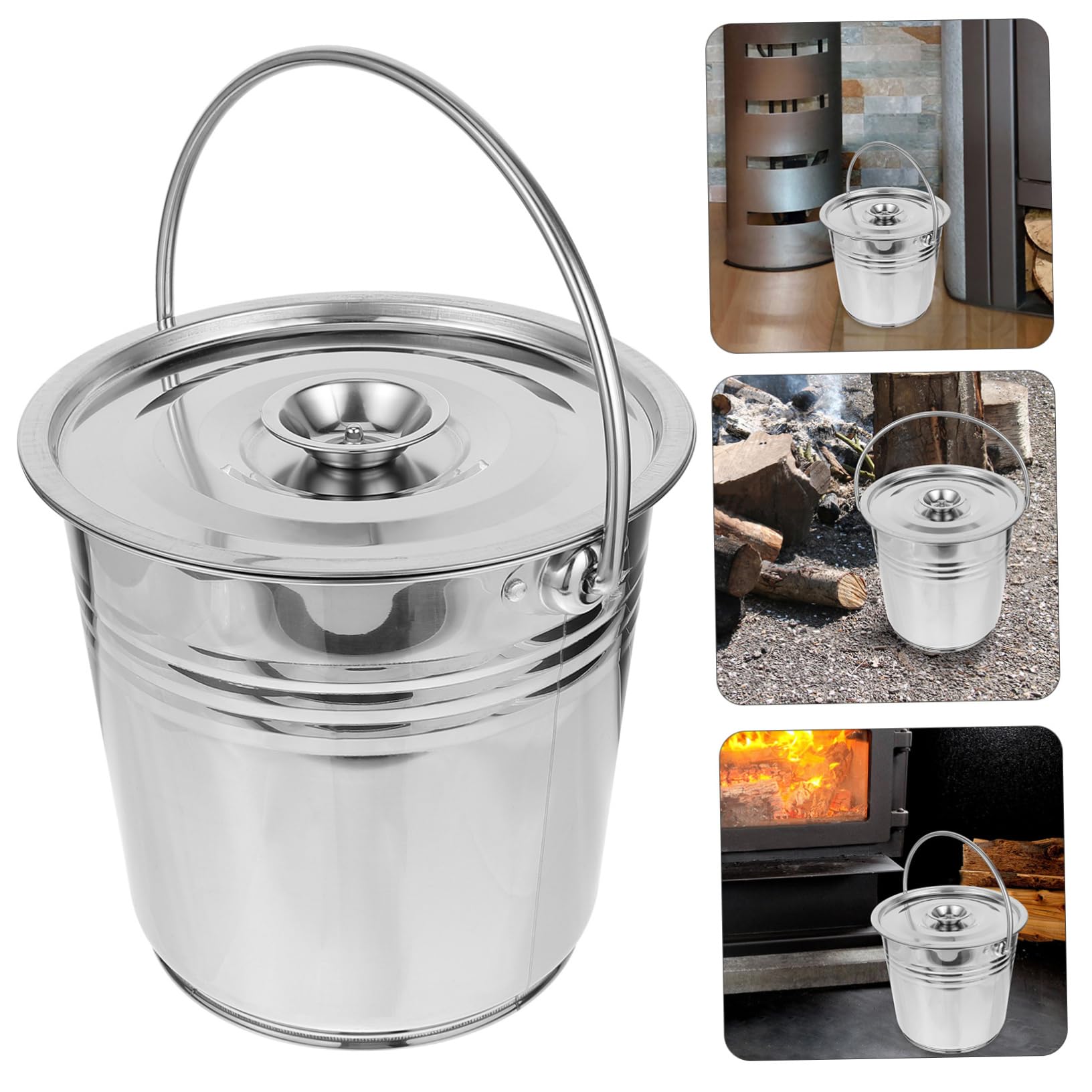 Stainless Steel Outdoor Fireplace Coal Bucket & Garden Incinerator - Large Capacity Metal Storage Container for Indoor/Outdoor Use - Perfect for BBQ, Camping, and Fireplace Ash Storage