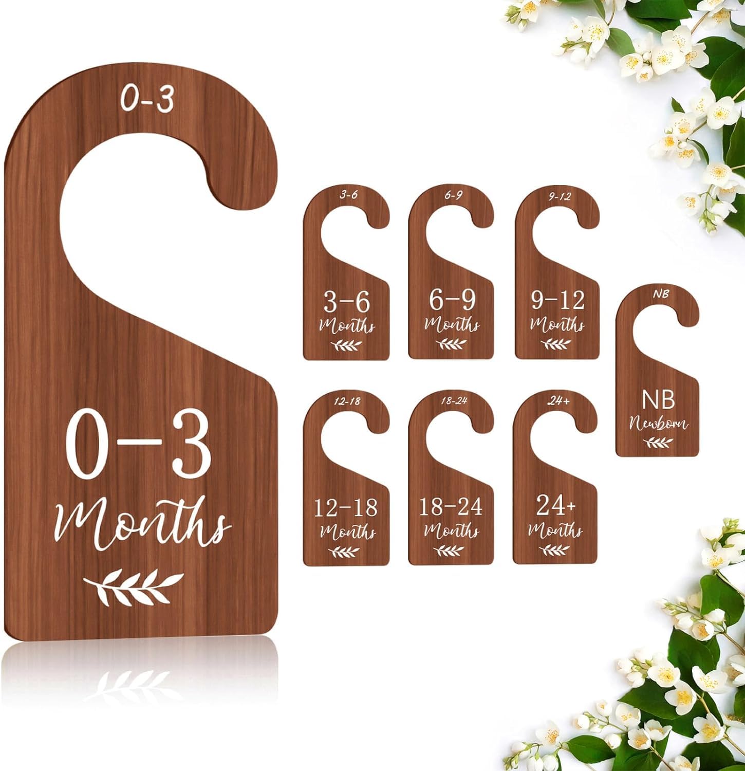 D-buy 8-Piece Baby Closet Dividers & Clothes Organizer - Wooden Double-Sided Nursery Hangers (Newborn to 24 Months) for Nursery Decor & Baby Clothing Organization | Perfect for Nursery Organization, Baby Shower Gifts & Toddler Room Storage