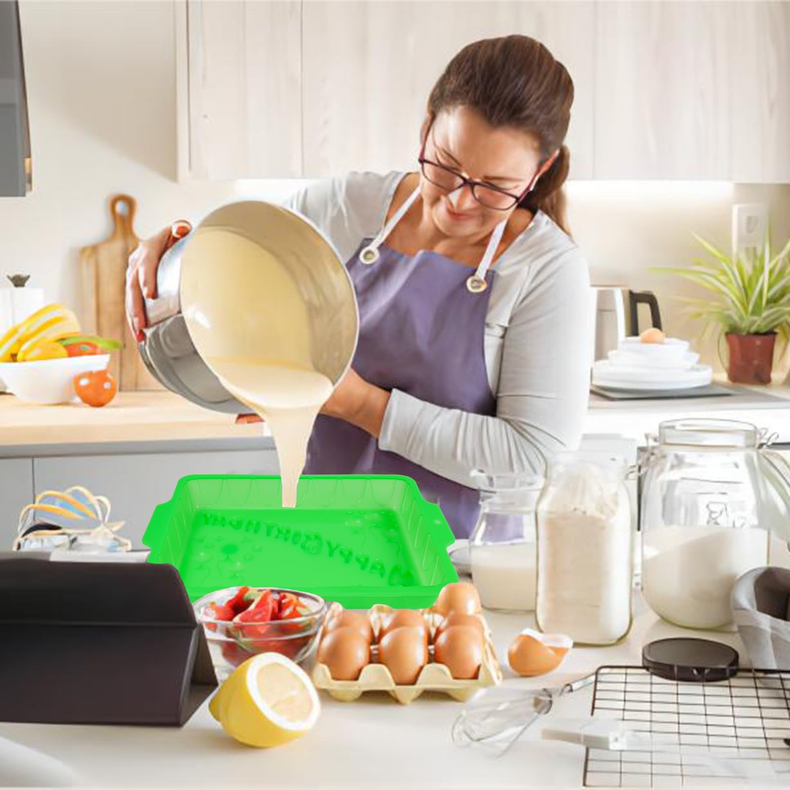 Happy Birthday Rectangular Silicone Cake Pan - Non-Stick, Reusable & Durable Baking Mold for Oven, Freezer, Microwave & Dishwasher - Perfect for Birthday Cakes, Desserts & Party Treats - Easy to Use & Clean