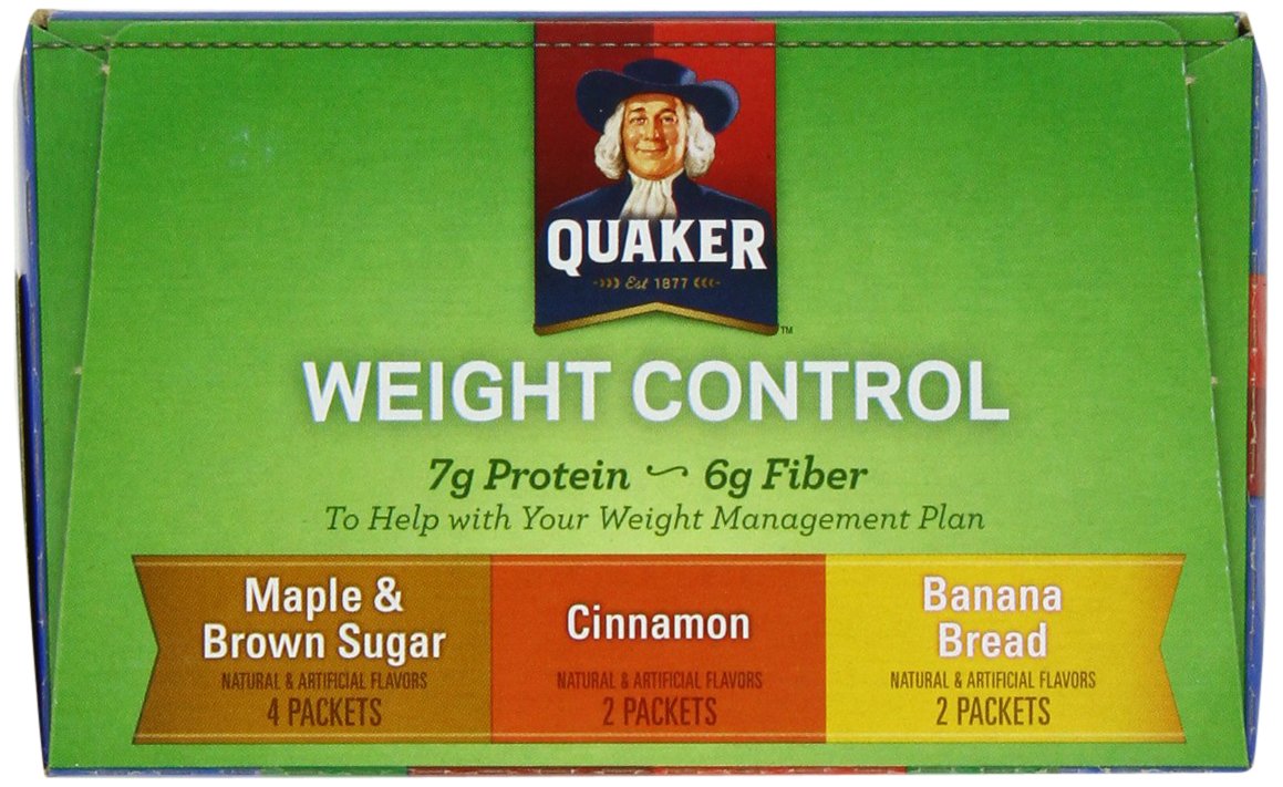Quaker Instant Oatmeal Weight Control Variety Pack - 12.6oz (4 Boxes, 8 Packets Each) | High Fiber Breakfast Cereal for Weight Management | Perfect for Busy Mornings, Office Snacks & Healthy Diet Plans