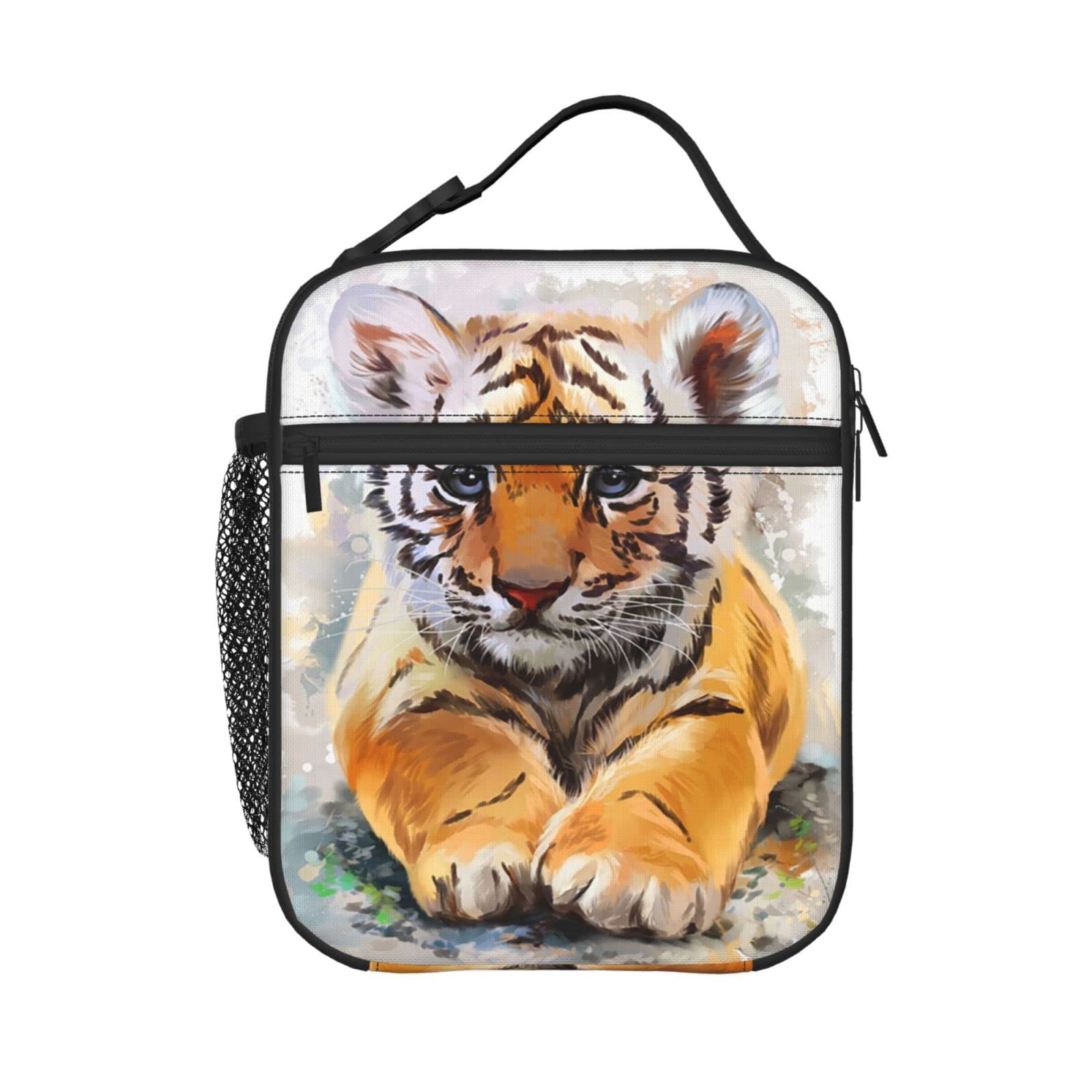 KiuLoam Insulated Lunch Box - Reusable Thermal Meal Bag with Adjustable Shoulder Strap for Women, Men, Kids | Cute Oil Painting Baby Tiger Design | Perfect for School, Office, Picnics & Outdoor Activities