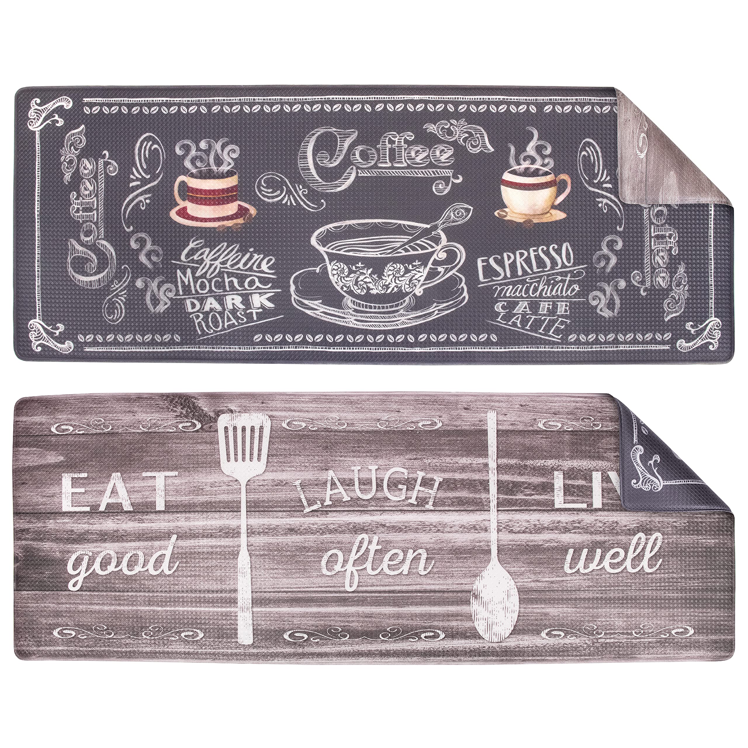 OPUX Anti-Fatigue Kitchen Floor Mat - Reversible Memory Foam Cushion, Waterproof Non-Slip Standing Mat for Office & Home (47x17 Inches, Farmhouse Coffee) - Perfect for Kitchens, Laundry Rooms & Workstations