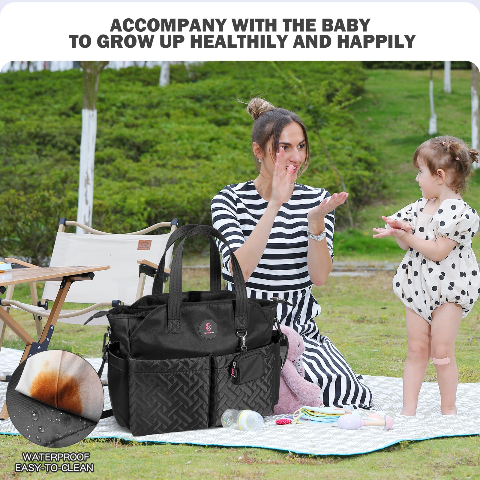 Stylish Large Diaper Bag Tote for Boys & Girls - Spacious Baby Bag with Shoulder Strap for Moms | Perfect for Travel, Daycare & On-the-Go Parenting