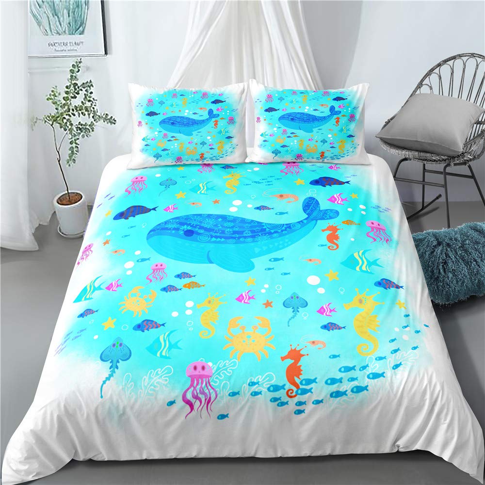 Sea Turtle Duvet Cover Twin Size - Ocean Animal Print Bedding Set with Zipper, 2PCS - Comfortable & Stylish Marine Life Themed Bed Set for Teens, Boys & Girls - Perfect for Beach House Decor, Kids' Room or Underwater Themed Bedroom