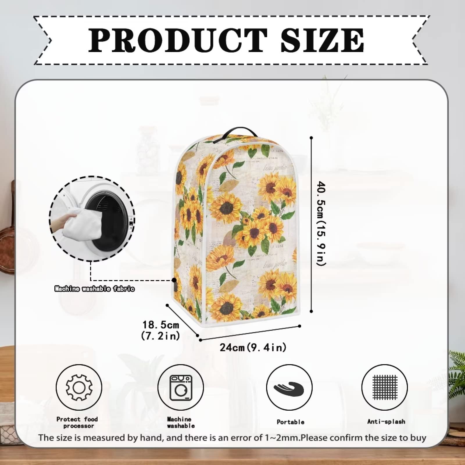 Sunflower Print Blender Cover - Universal Dustproof Kitchen Appliance Cover with Handle, Washable for Food Processors, Juicers & Coffee Makers | Perfect for Countertop Protection & Small Appliance Storage
