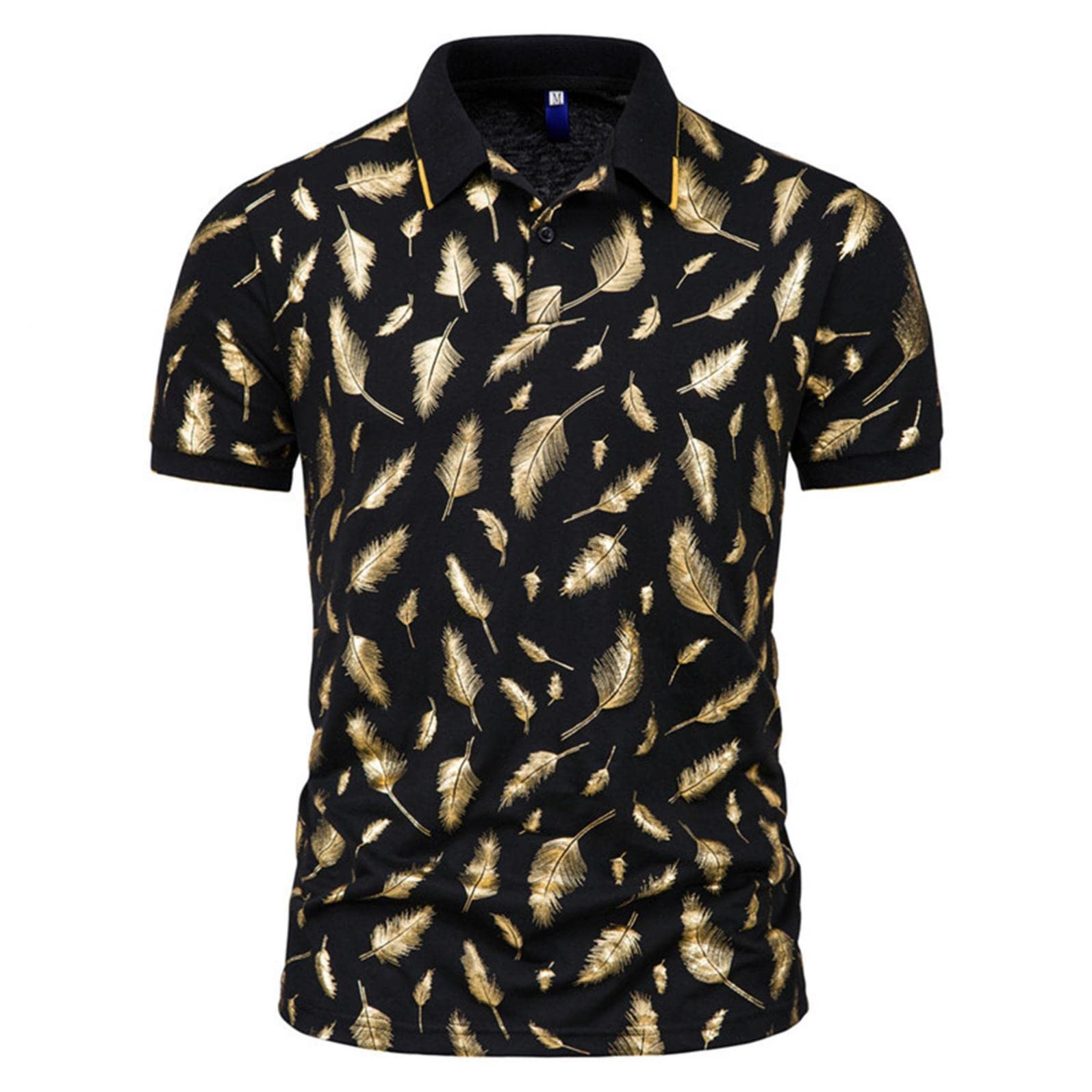 Sertiohcv Men's Slim Fit Short Sleeve Polo Shirts - Casual Feather Bronzing Print Golf Shirt with Lapel Collar | Perfect for Golf, Office, and Summer Outdoor Activities