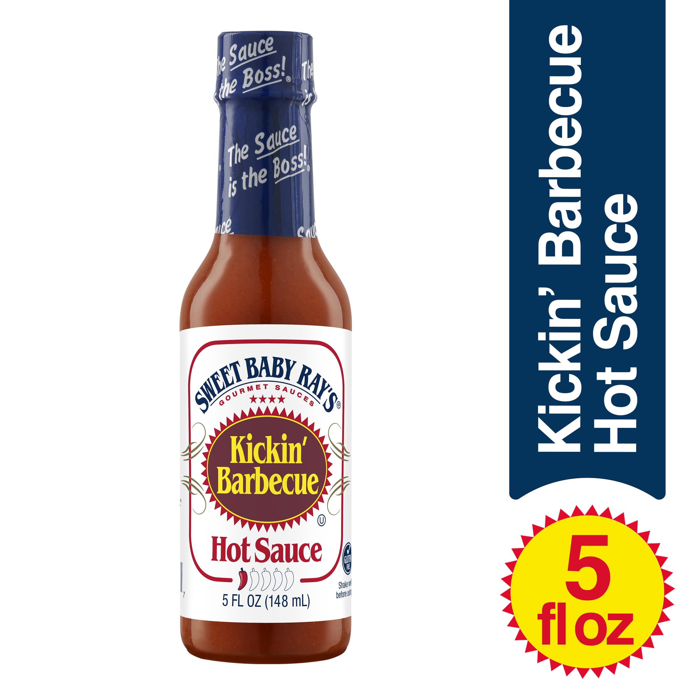 Sweet Baby Ray’s Kickin' Barbecue Hot Sauce - 5 Fl Oz (Pack of 3) - Spicy BBQ Glaze for Wings, Ribs & Grilling - Perfect for Summer Cookouts & Tailgating