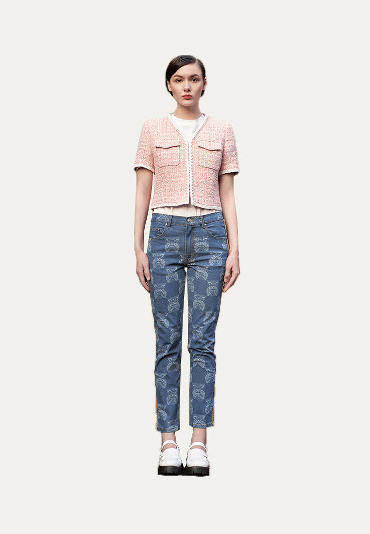 Stylish Allover Stripe Jeans for Women - Trendy High Waist Skinny Denim Pants - Perfect for Casual Outings and Streetwear Fashion