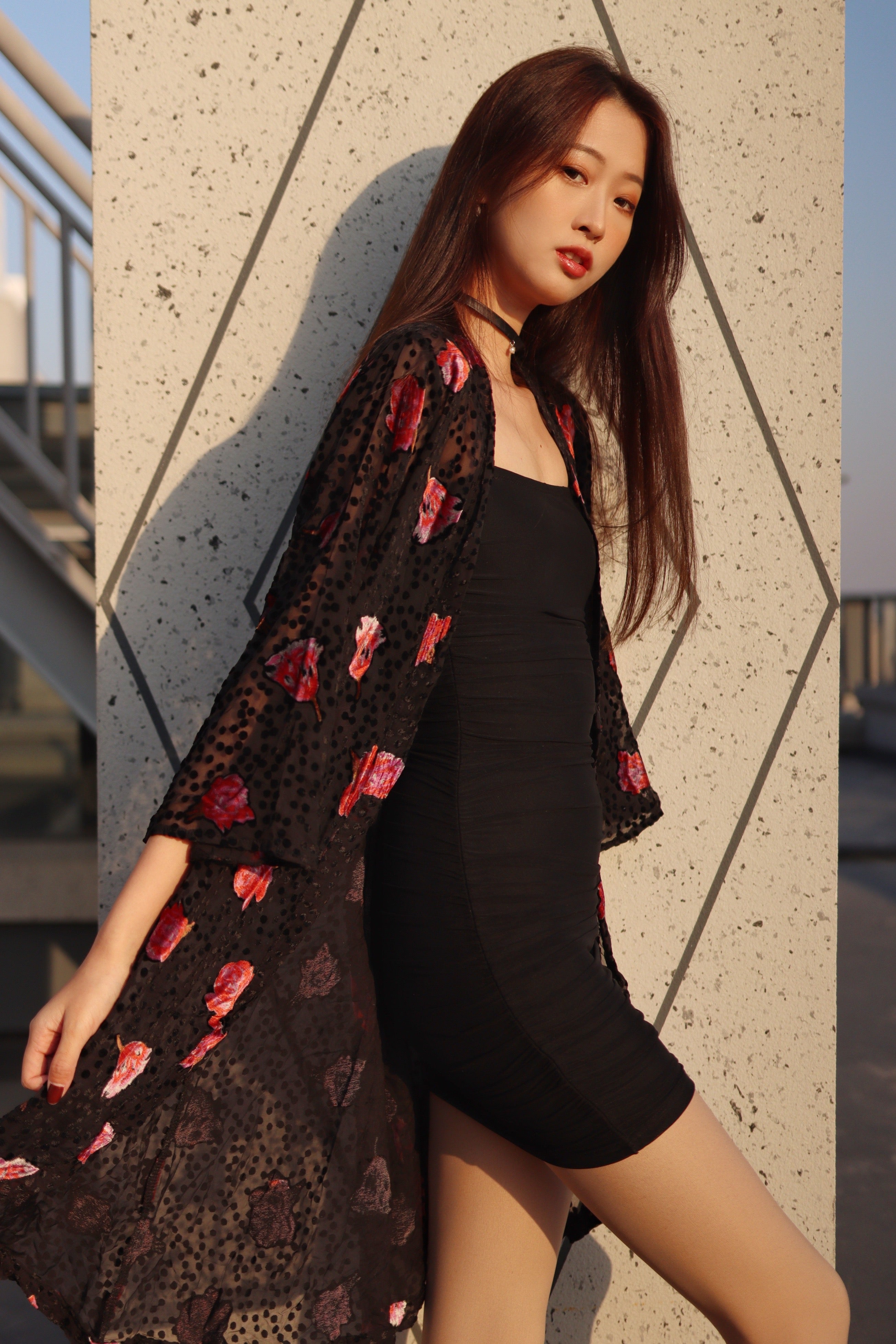 Black Velvet Rose Kimono Robe - Elegant Floral Lace Trim Womens Bathrobe for Spa, Bridal Shower & Boudoir Photography