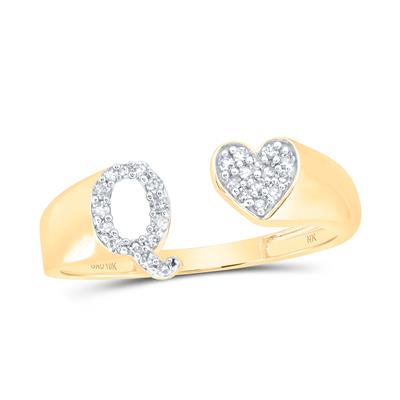 10K Gold Initial Heart Ring for Women - 1/8 CTW Diamond Accent - Personalized Name Jewelry Gift for Her - Perfect for Valentine's Day, Anniversary & Romantic Occasions