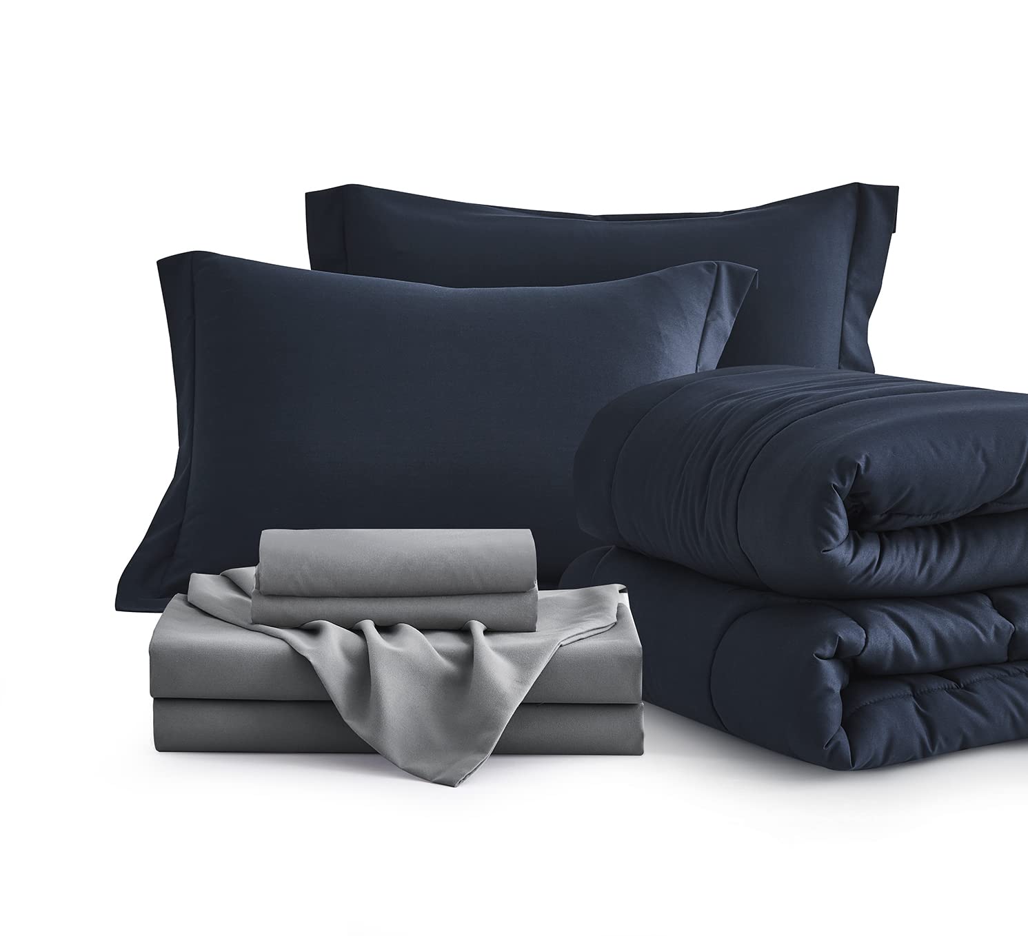 Maple & Stone 7-Piece Queen Size Comforter Set - Down Alternative Bedding Set with Soft Reversible Duvet Insert, Sheets & Pillowcases (Navy & Dark Grey) - Perfect for Master Bedrooms, Guest Rooms & Cozy Home Decor