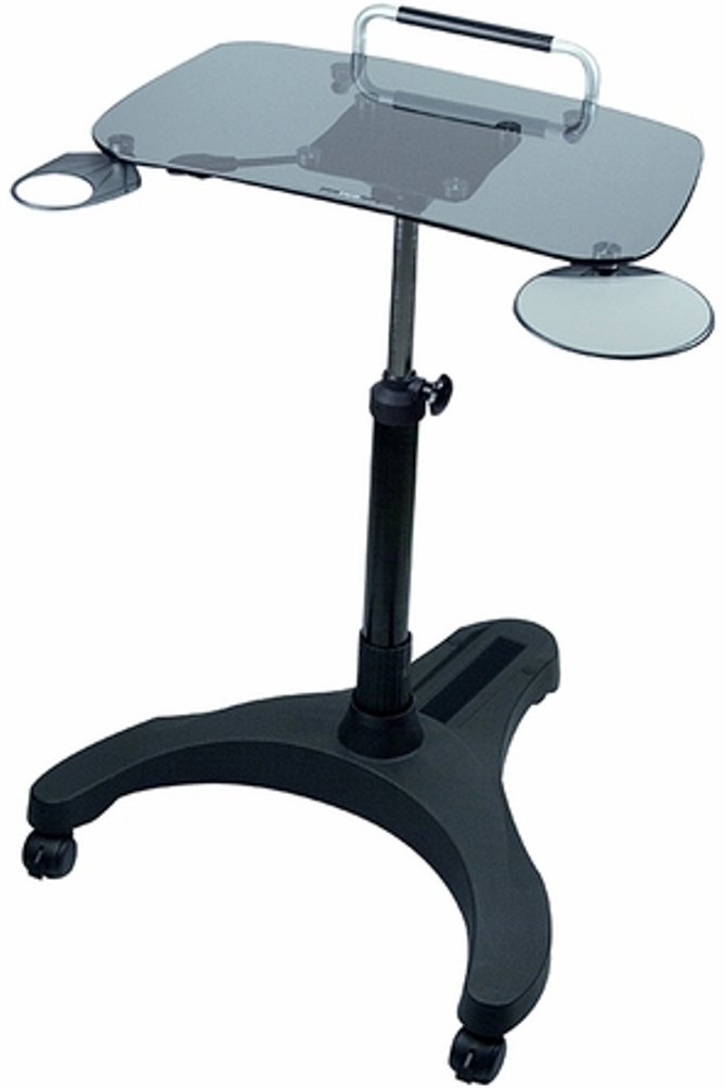 Aidata LPD010G POPDESK Mobile Laptop Workstation - 5mm Smoked Tempered Safety Glass Desk for Home Office & Workspace | Portable Standing Desk for Students & Professionals