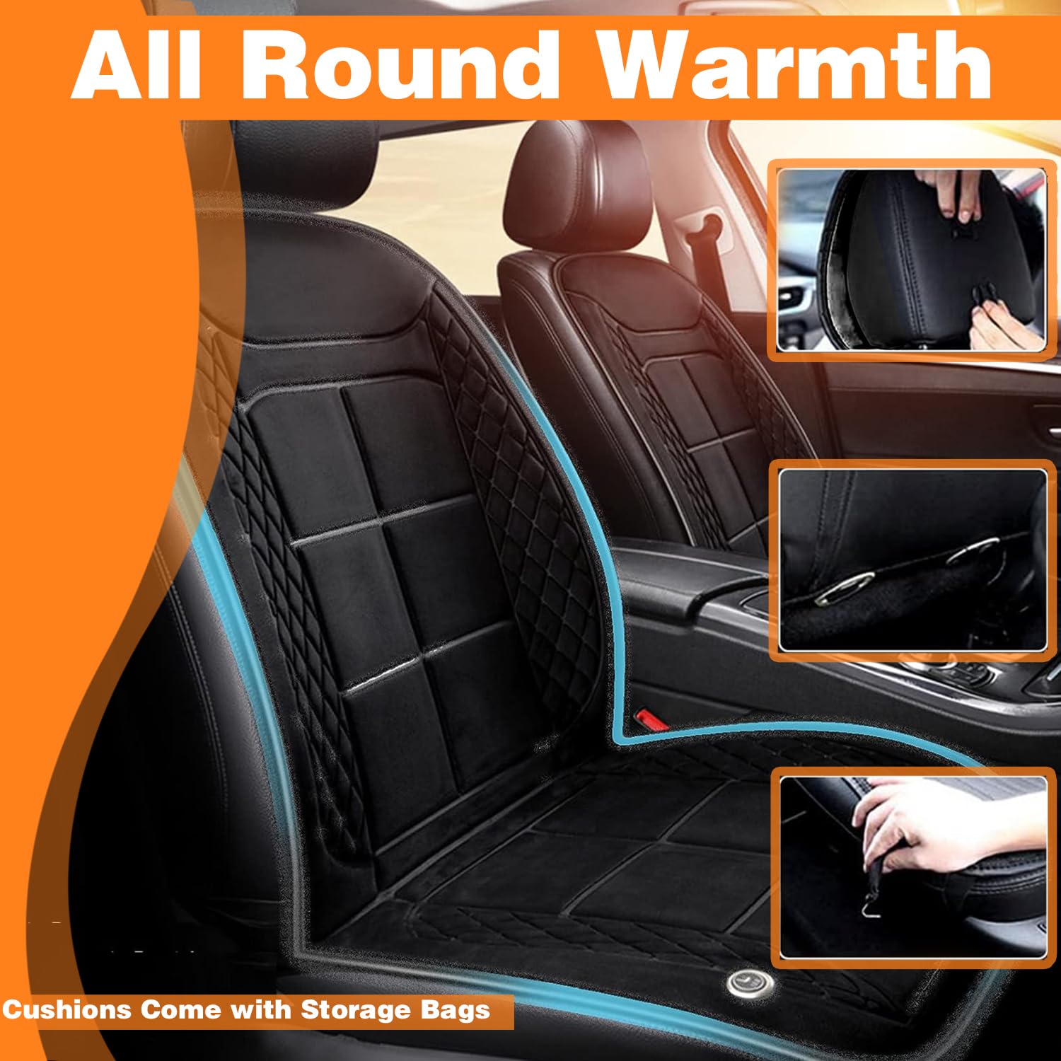 Premium Heated Car Seat Covers - 12V/24V Electric Plush Winter Seat Warmer Cushion for All Car Models - Soft & Cozy Black Car Seat Cover (1-Pack) - Perfect for Cold Weather Commuting & Long Road Trips