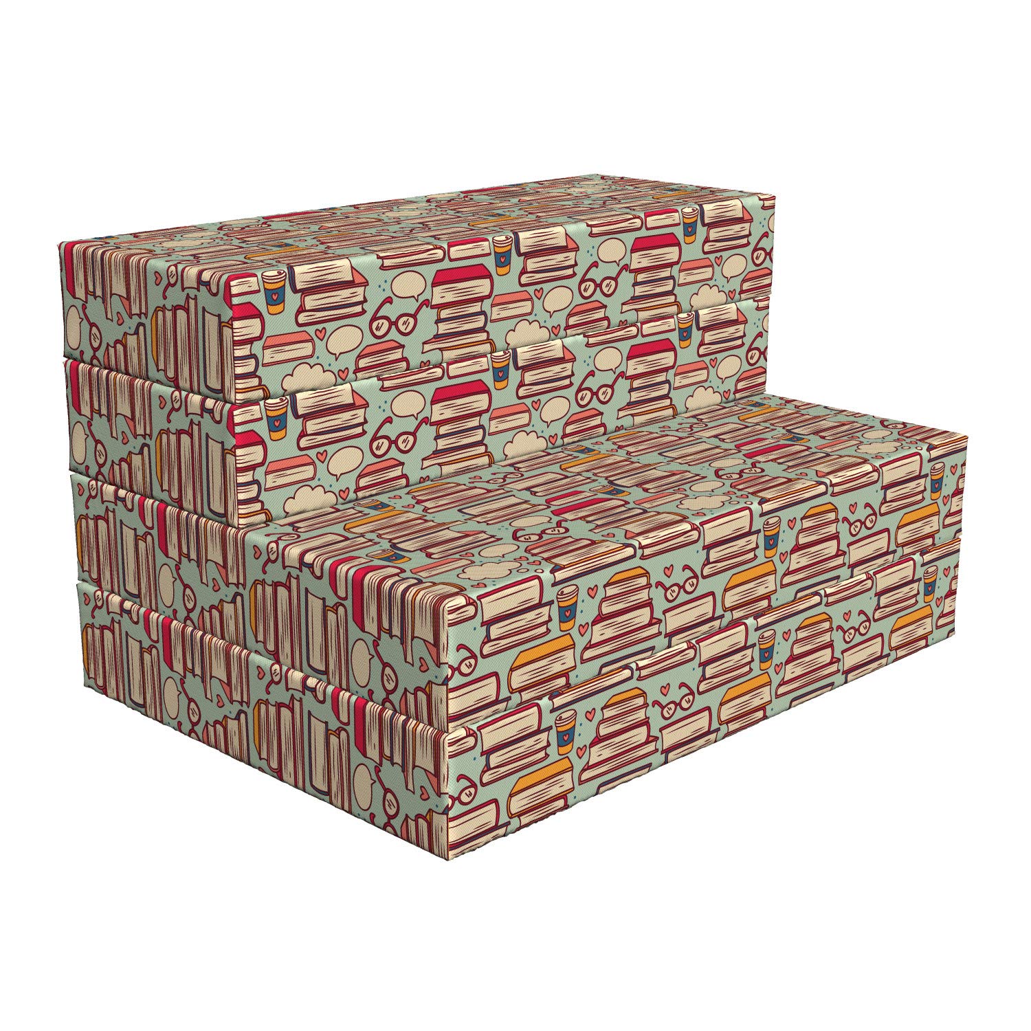 Ambesonne Cartoon Foldable Mattress - Stack of Books & Eyeglasses Design, 74.8