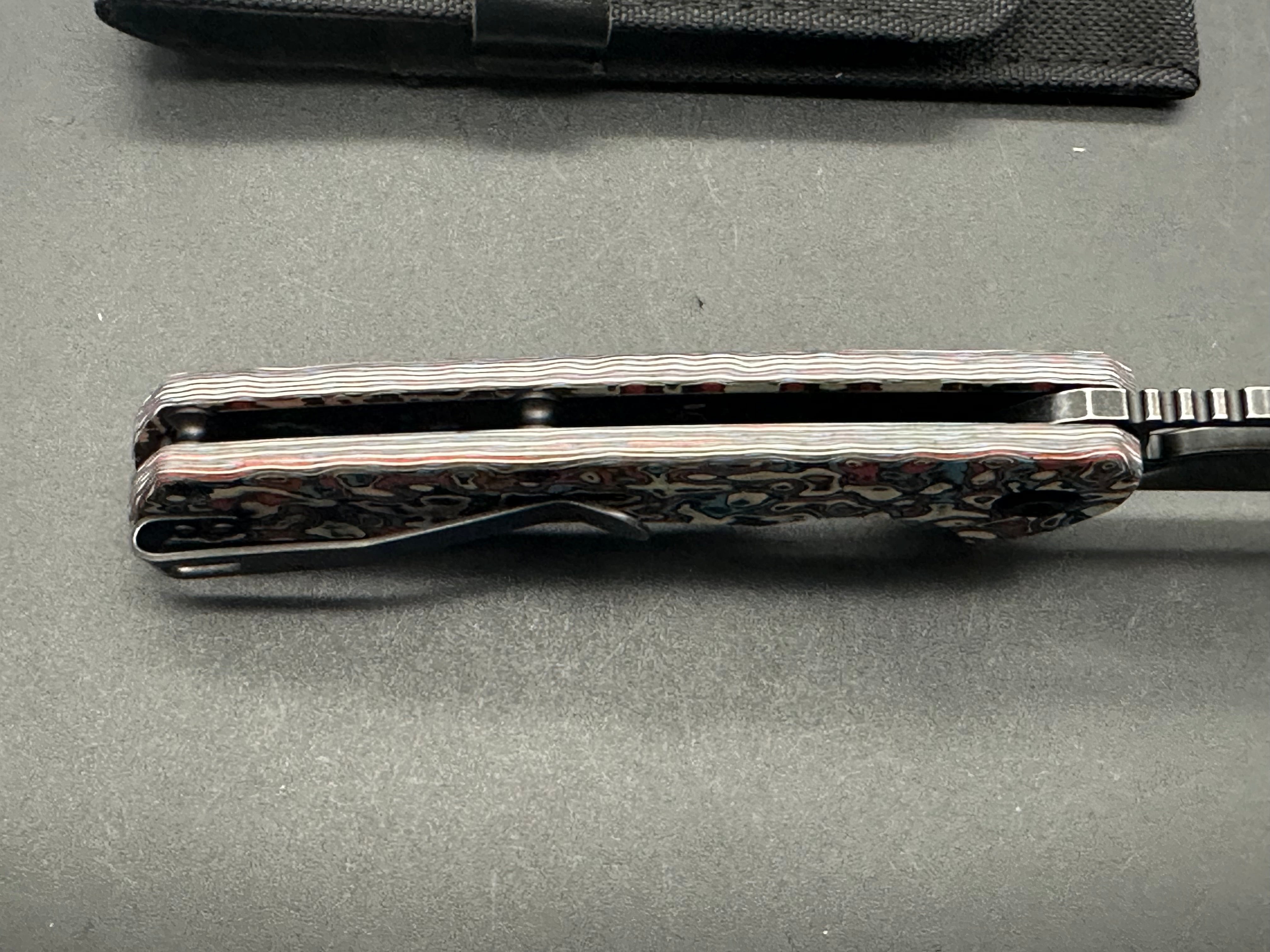 KANSEPT KRYO Folding Pocket Knife - Red/Blue/White Nebula Carbon Fiber Handle, S35VN Steel Drop Point Blade, Plain Edge Black Stonewash Finish (Model K1001M3) | EDC, Camping, Hiking & Outdoor Survival Tool