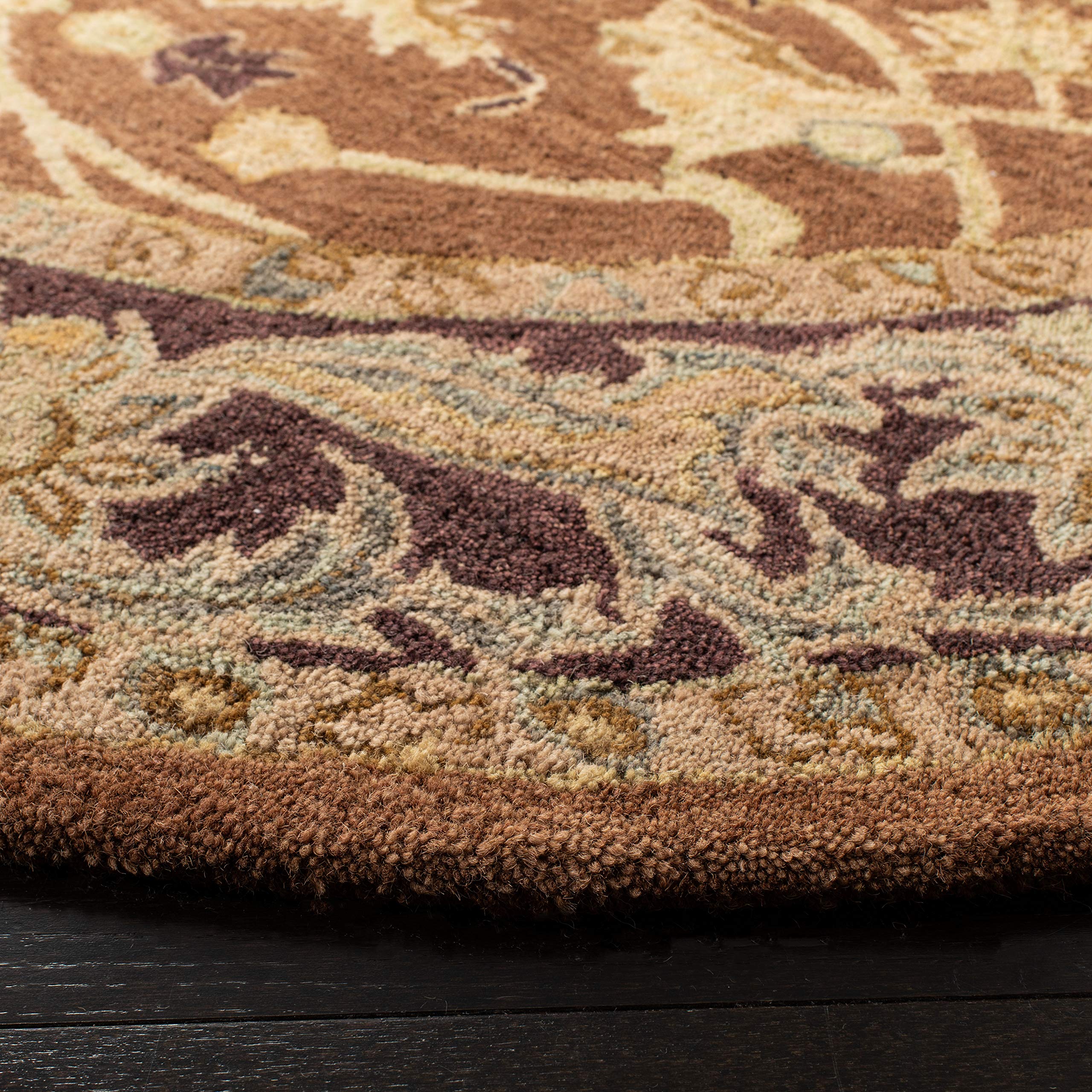 SAFAVIEH Anatolia Collection 8' Round Brown Plum AN545A Handmade Traditional Oriental Premium Wool Area Rug - Perfect for Living Room, Bedroom, or Dining Room Decor
