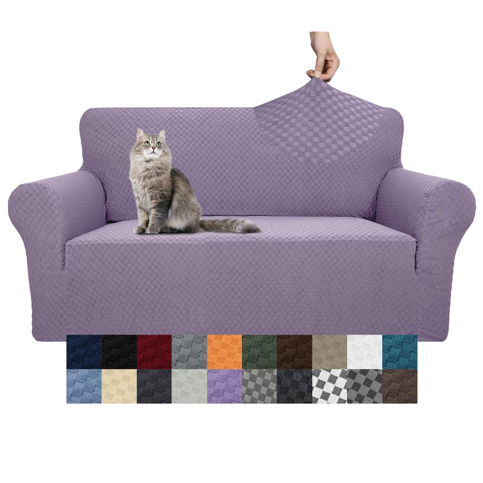 YEMYHOM Jacquard Stretch Sofa Cover for 2-Cushion Couch - Pet Proof, Non-Slip Elastic Loveseat Slipcover Furniture Protector (Medium, Light Purple) - Perfect for Living Room, Apartment & Pet Owners
