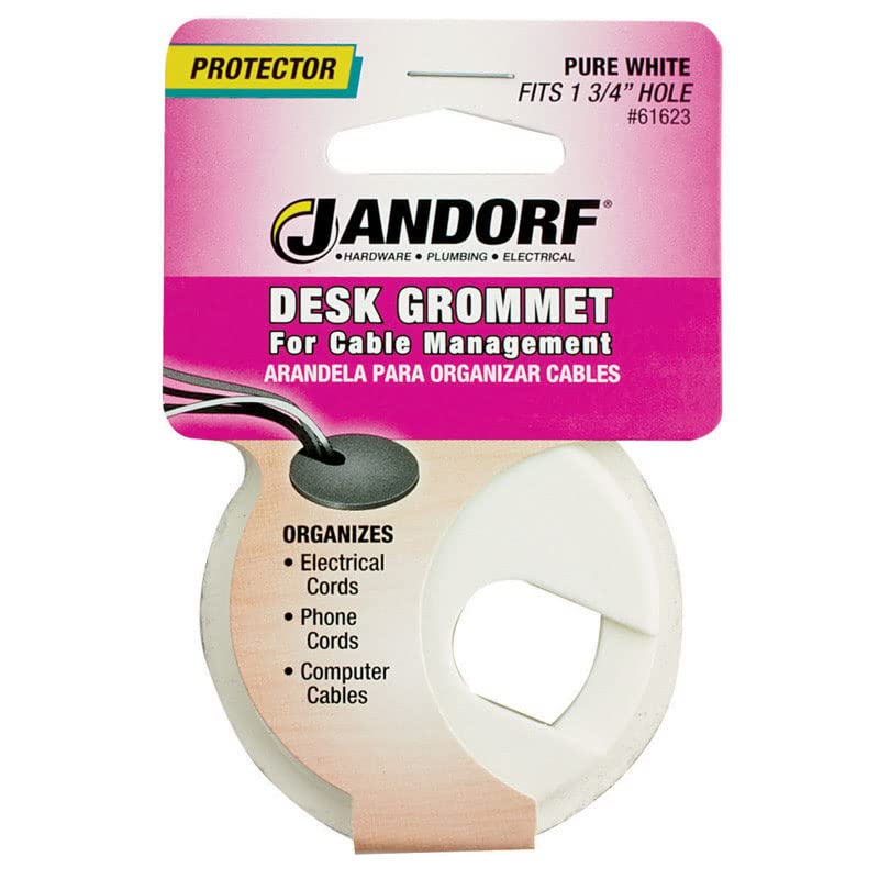 Jandorf 1-3/4 Inch White Grommet Desk Cable Organizer - Perfect for Home Office, Study Room & Workspace Cable Management