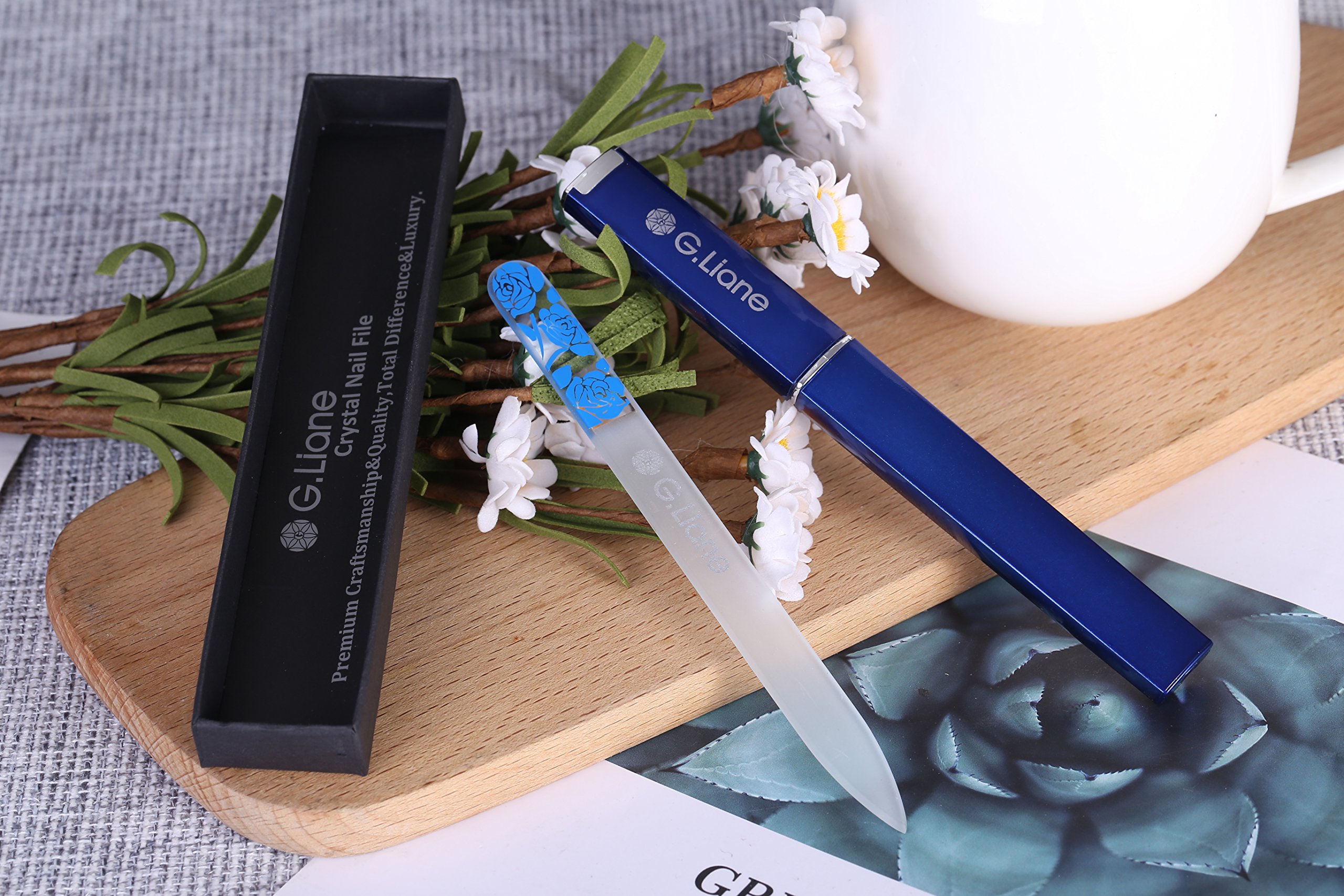 Professional Crystal Nail File Set - Natural & Acrylic Nails Manicure Pedicure Kit with Rose Blue Design | Home & Salon Use | Perfect for Nail Care, Gels, and DIY Manicures