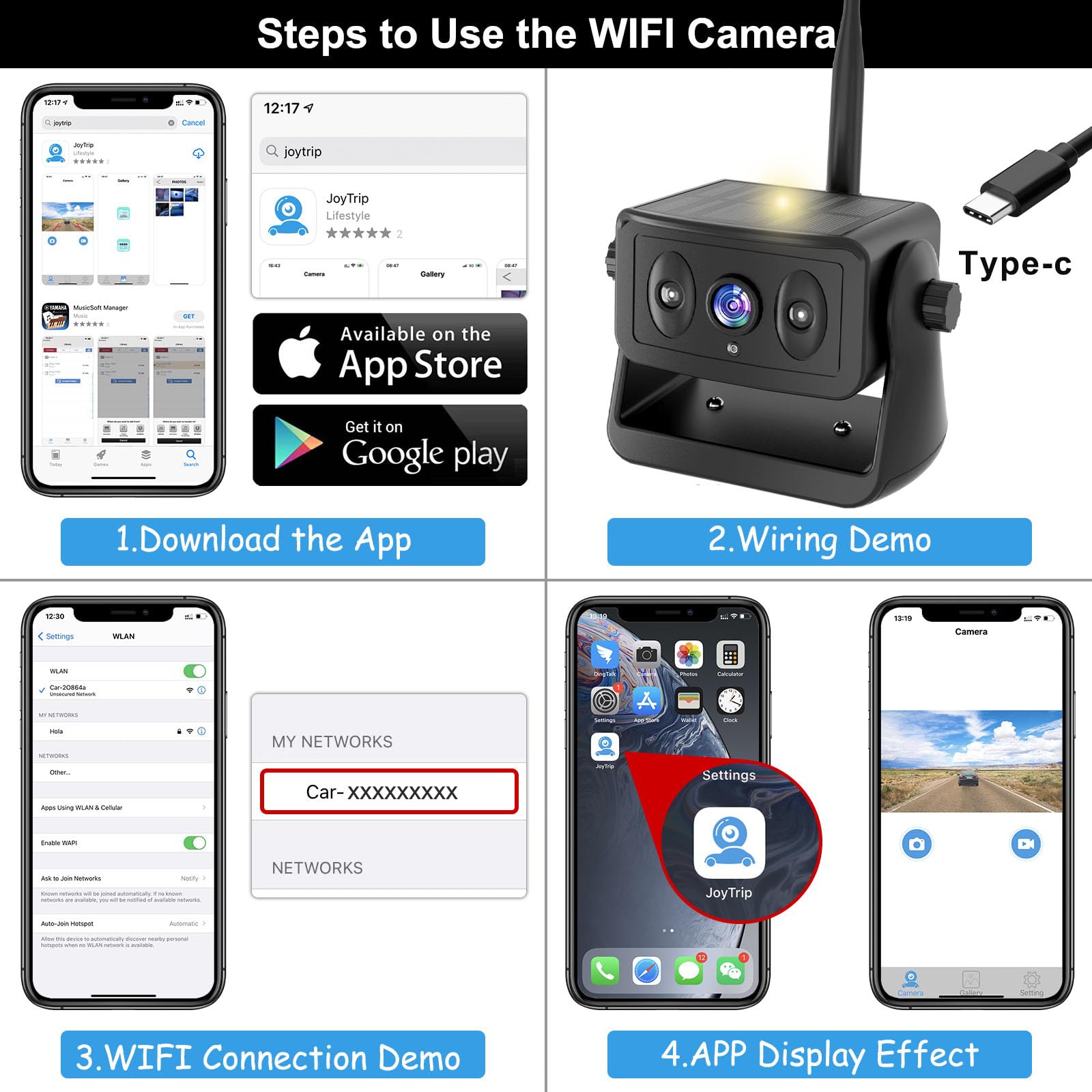 Solar-Powered Wireless Backup Camera for RV, Truck, Camper & Trailer - Magnetic Mount, No Wiring/Drilling, HD Night Vision, Waterproof, Low Power - Compatible with iPhone & Android - Perfect for Parking, Reversing & Towing in Low Light Conditions