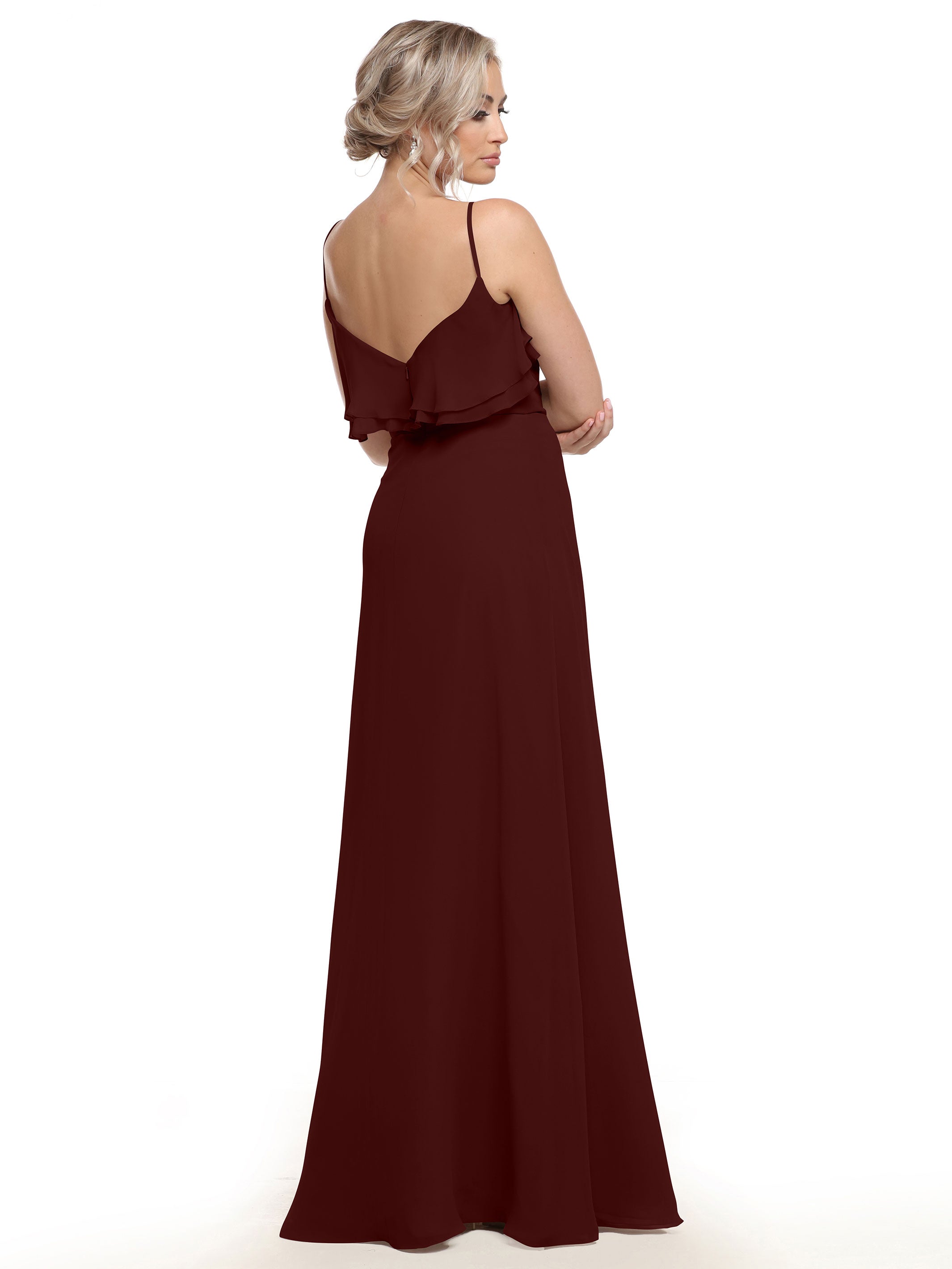 Elegant 80146 Sheath Chiffon Bridesmaid Dress with Ruffled Neckline - Perfect for Weddings, Formal Events & Special Occasions