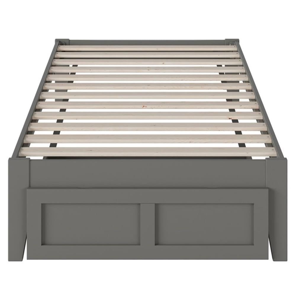 BOWERY HILL Modern Gray Wood Twin Bed with Foot Drawer & USB Charger - Space-Saving Storage Bed for Small Bedrooms, Guest Rooms & Kids Rooms