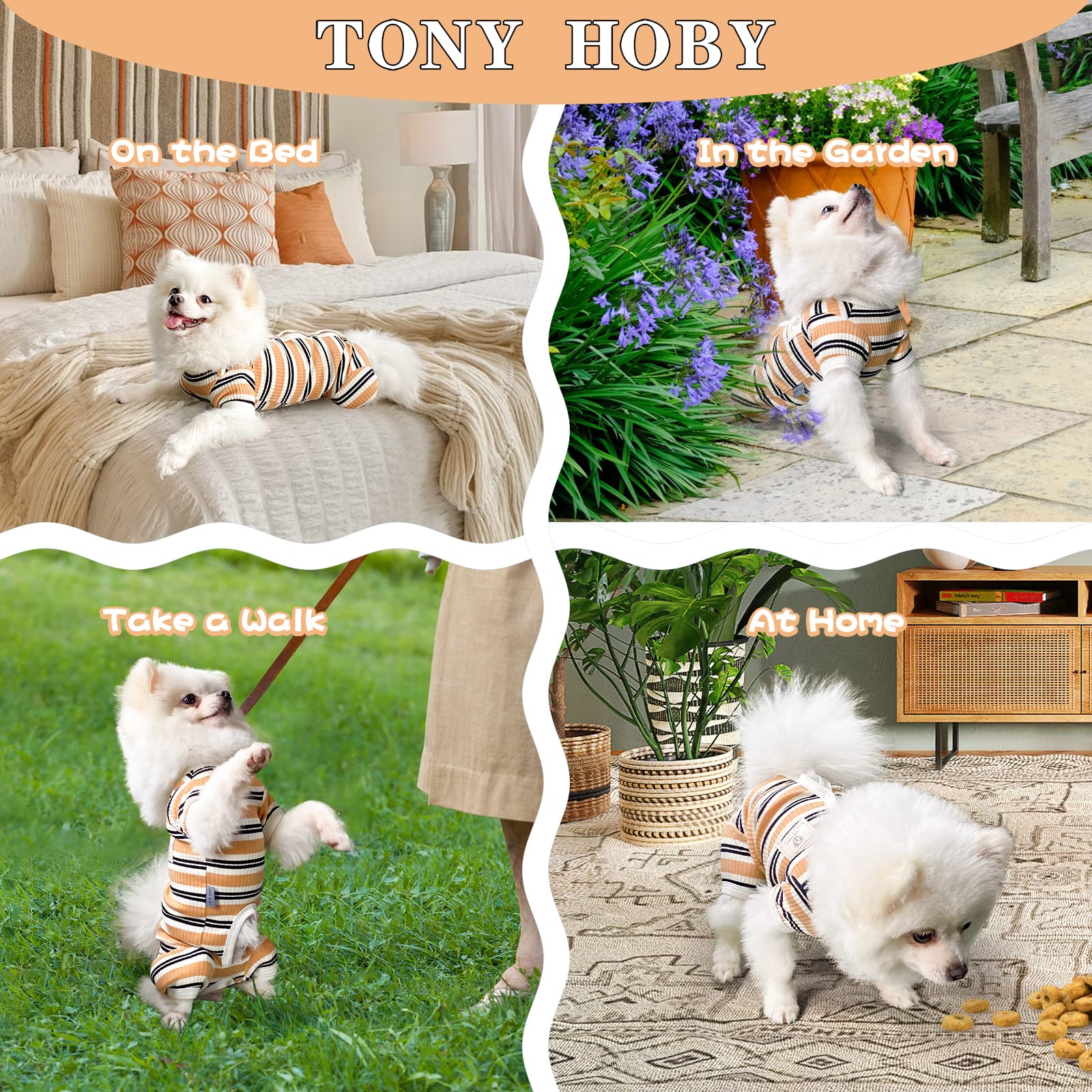 TONY HOBY Dog Pajamas for Small & Medium Dogs - 4-Legged Striped Jumpsuit Pajama Set (Brown, XL, Boy) | Cozy Sleepwear for Indoor Comfort & Cute Pet Photos