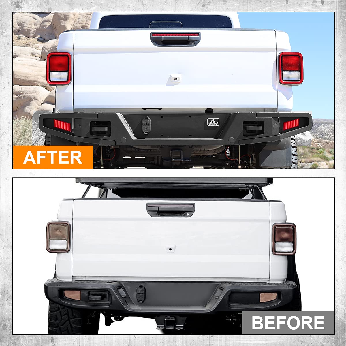WOLFSTORM Full Width Rock Crawler Rear Bumper with 2 LED Lights & Hitch Receiver - Compatible with 2019-2021 Jeep Gladiator JT | Off-Road Adventure & Truck Protection