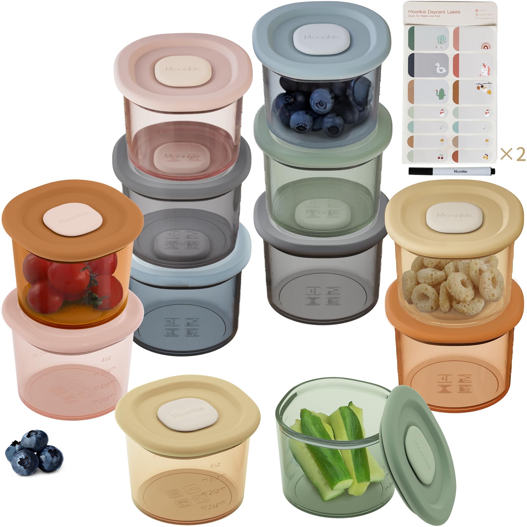 Moonkie Silicone Baby Food Containers - 4 oz Airtight Storage Jars with Lids | Reusable, Freezer, Microwave & Dishwasher Safe | Perfect for Infant & Toddler Meals | Ideal for Home, Travel & Daycare Use