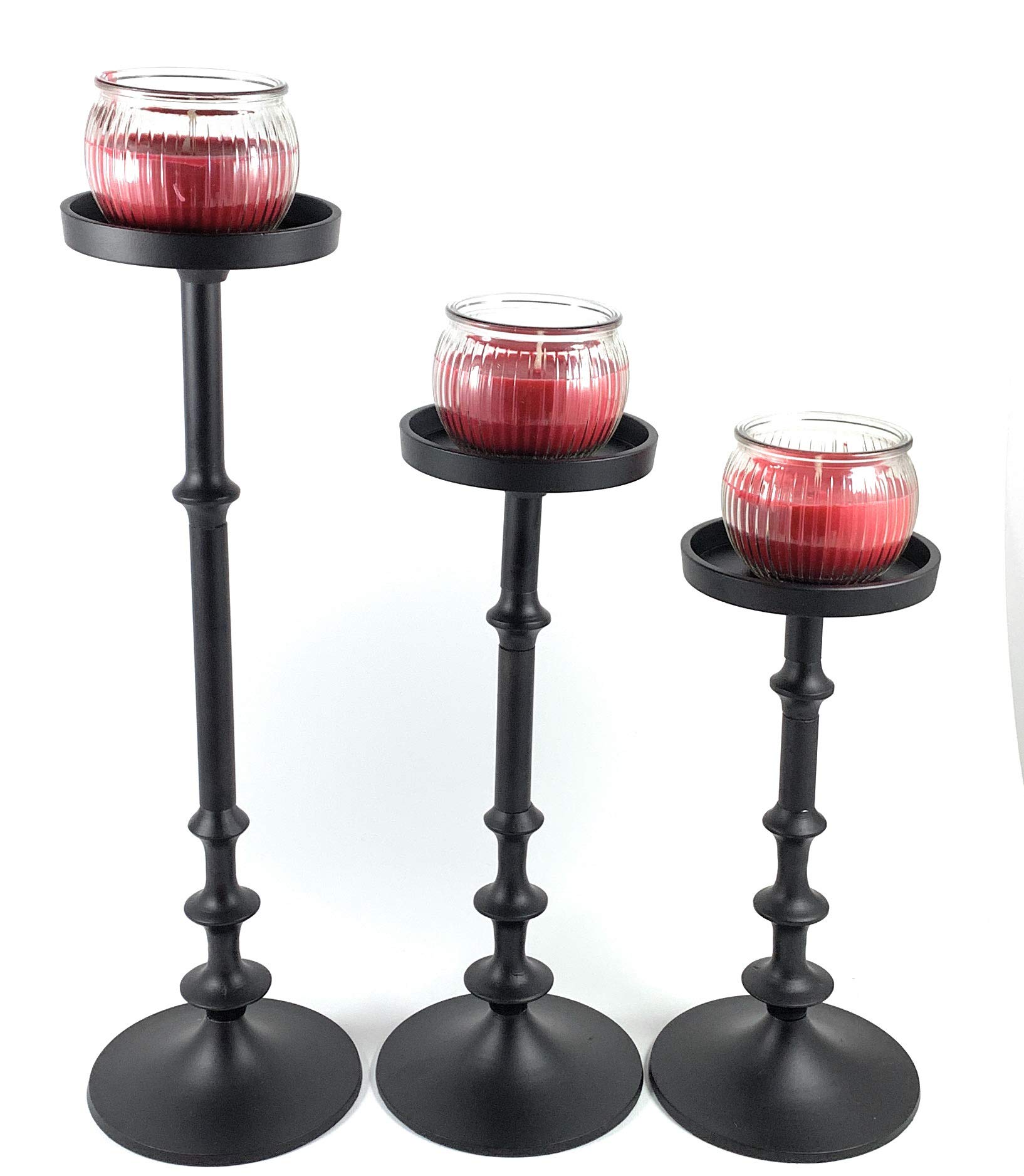 Set of 3 Matte Black Pillar Candle Holders - Elegant Home Decor for Dining Table, Wedding Centerpieces & Romantic Ambiance