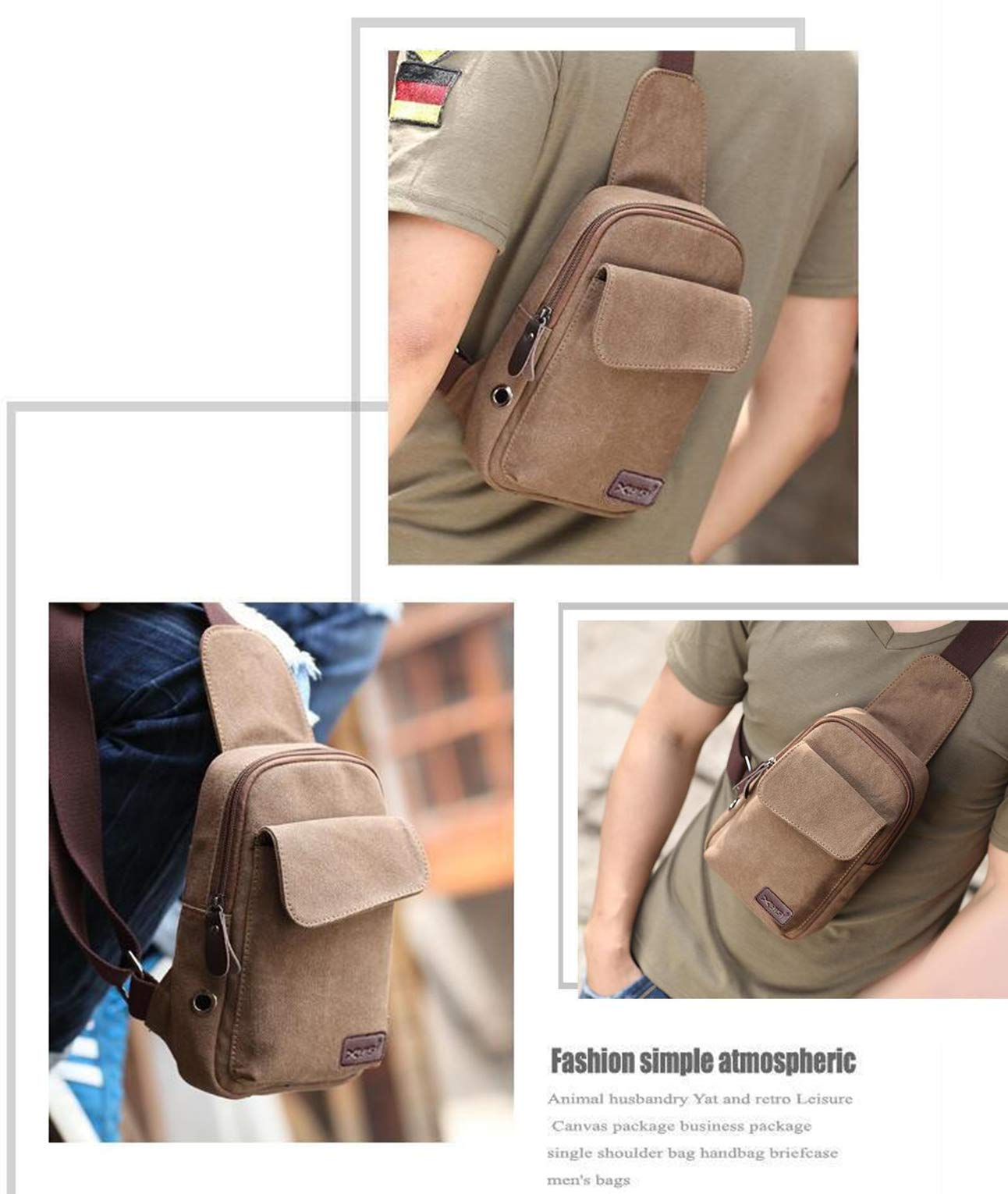Wxnow Canvas Sling Bag Crossbody Backpack for Women & Men - Lightweight Chest Shoulder Bag for Travel, Hiking & Daily Use