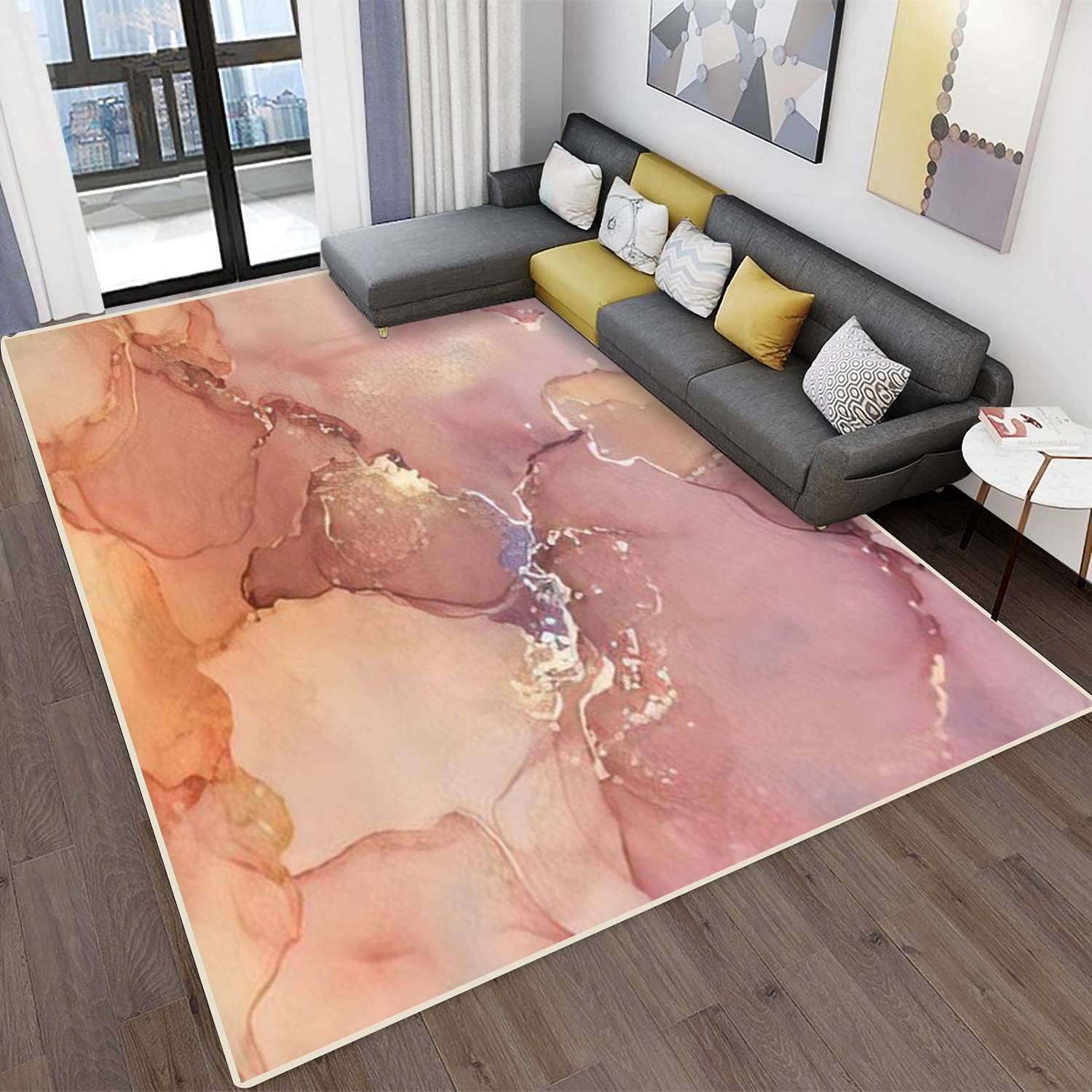 Modern Abstract Area Rugs - Stain Resistant Non-Slip Carpet for Living Room, Bedroom, Kitchen & Bathroom - Beige Brown Rectangular Home Decor Mat - Perfect for High Traffic Areas & Cozy Spaces